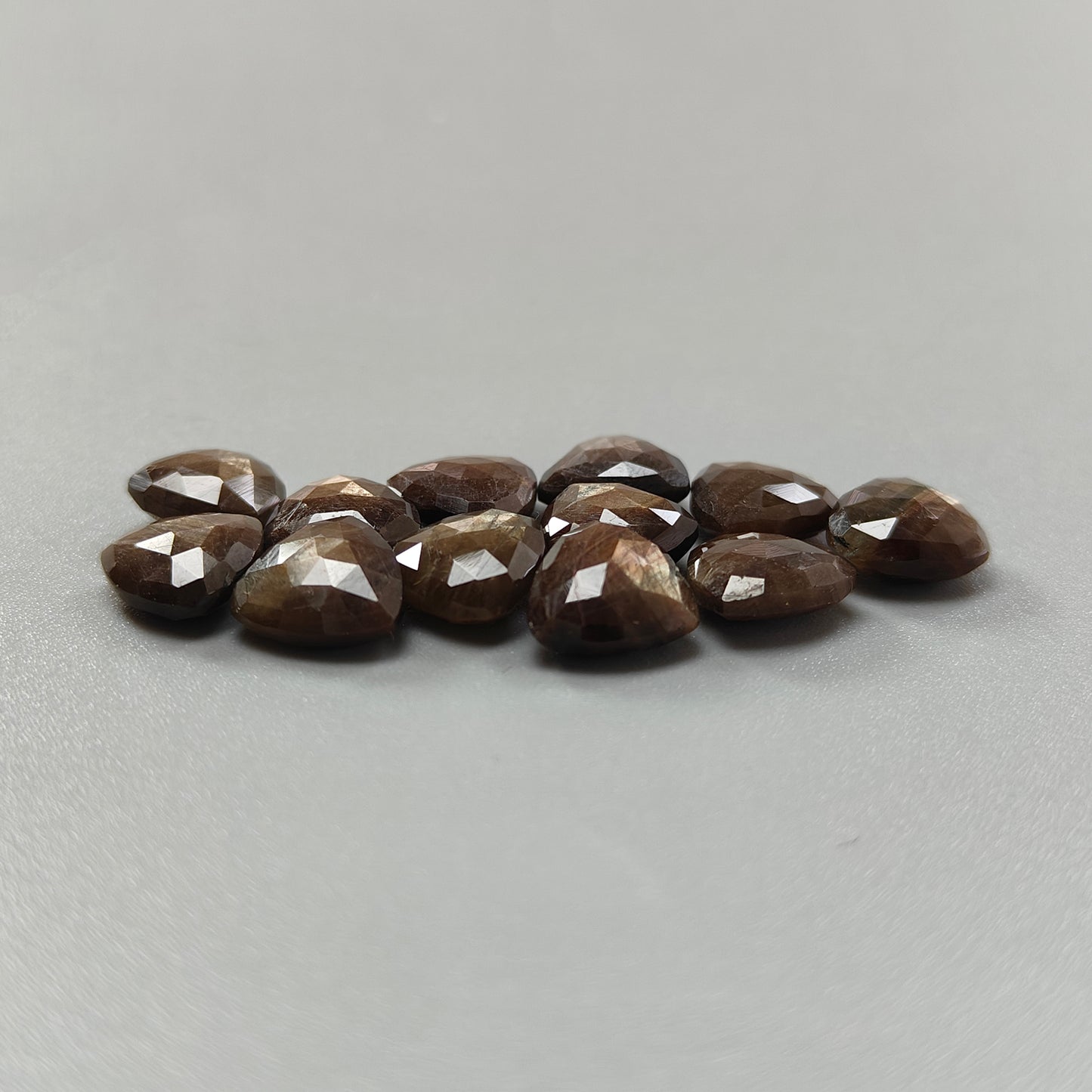 Chocolate Sapphire Gemstone Checker Cut: 56.50cts Natural Untreated Golden Brown Sapphire Briolette Triangle Shape 10mm 12pcs Lot