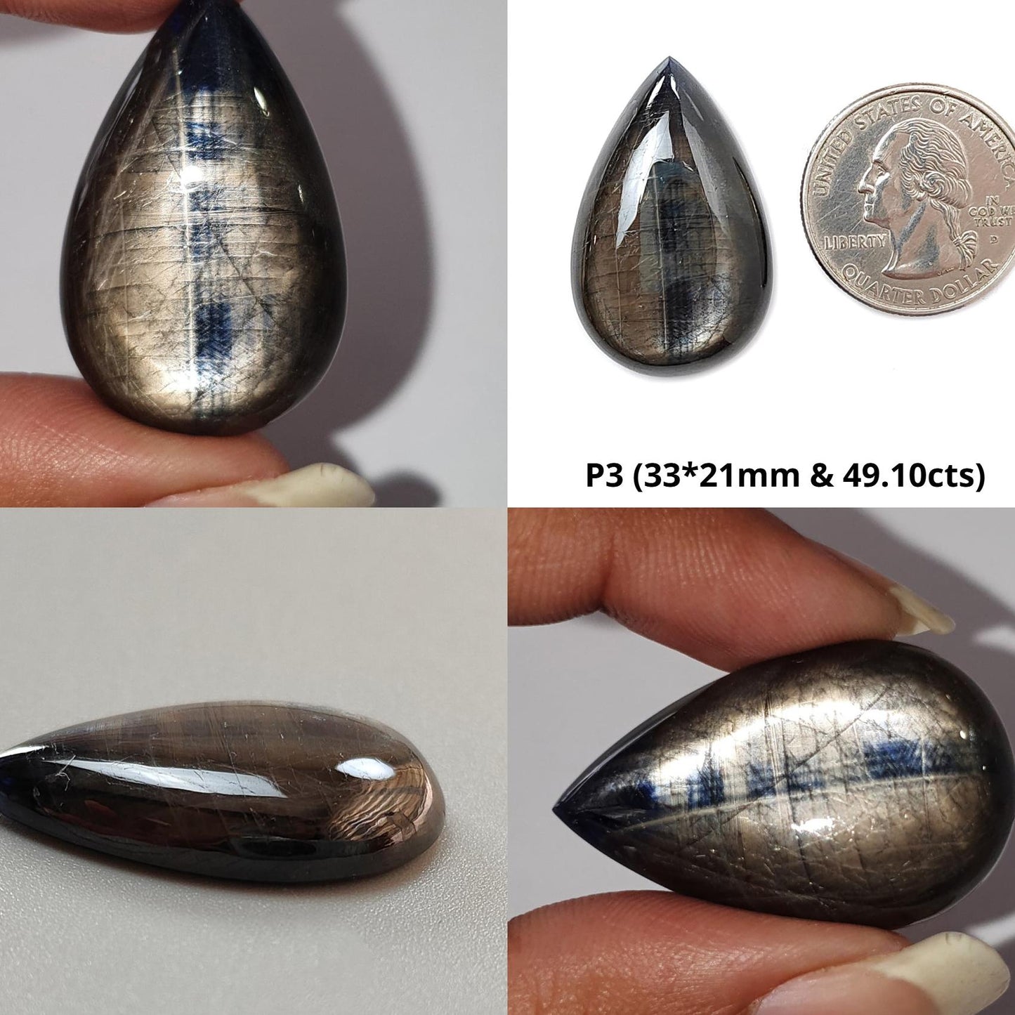 Star Sapphire Gemstone Cabochon: Natural Untreated Blue, Golden Brown Sapphire Oval Pear Shape Cabochon 1pc for Jewelry September Birthstone