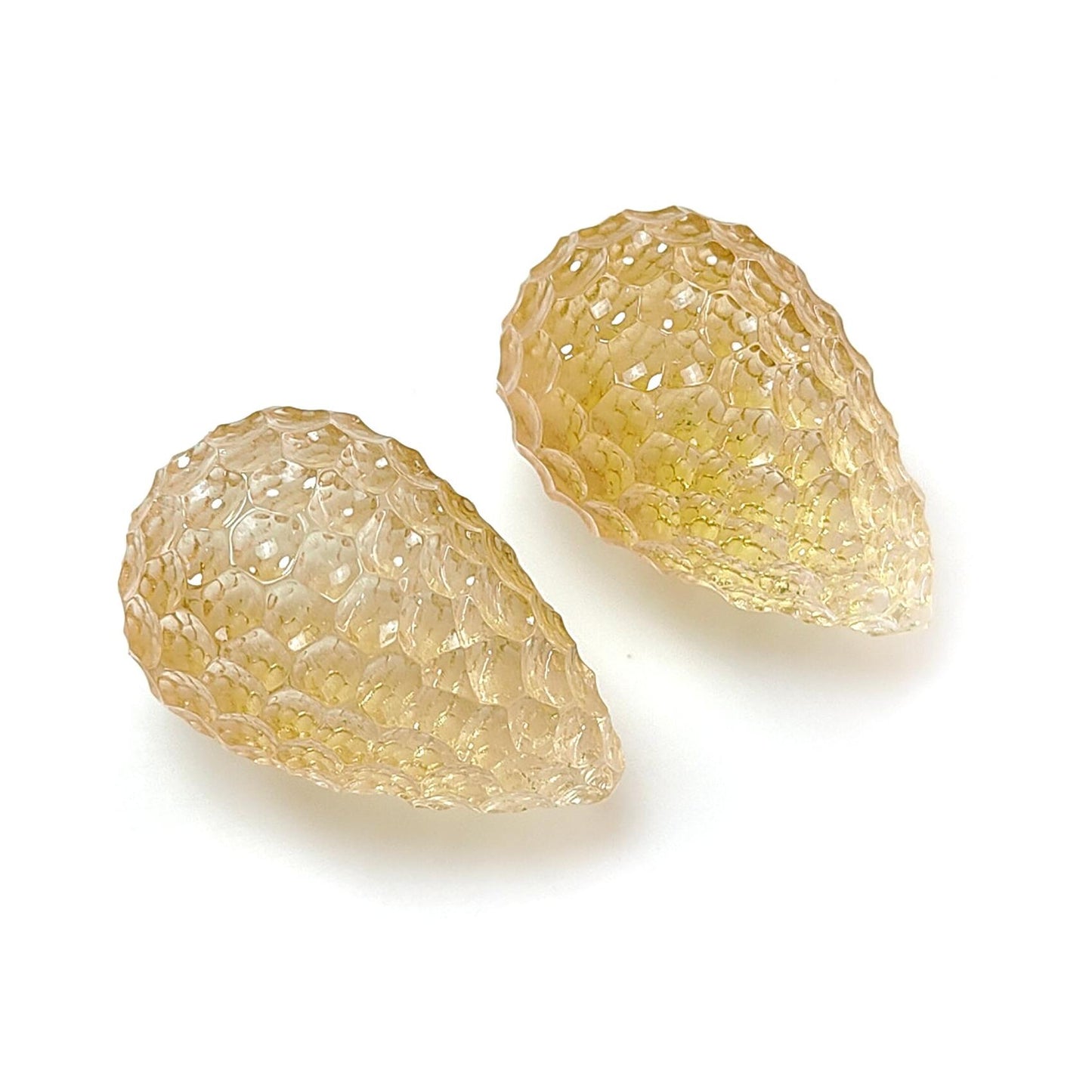 Citrine Gemstone Carving: 61.70cts Natural Untreated Unheated Yellow Citrine Hand Carved Teardrops Shape 24mm Pair November Birthstone