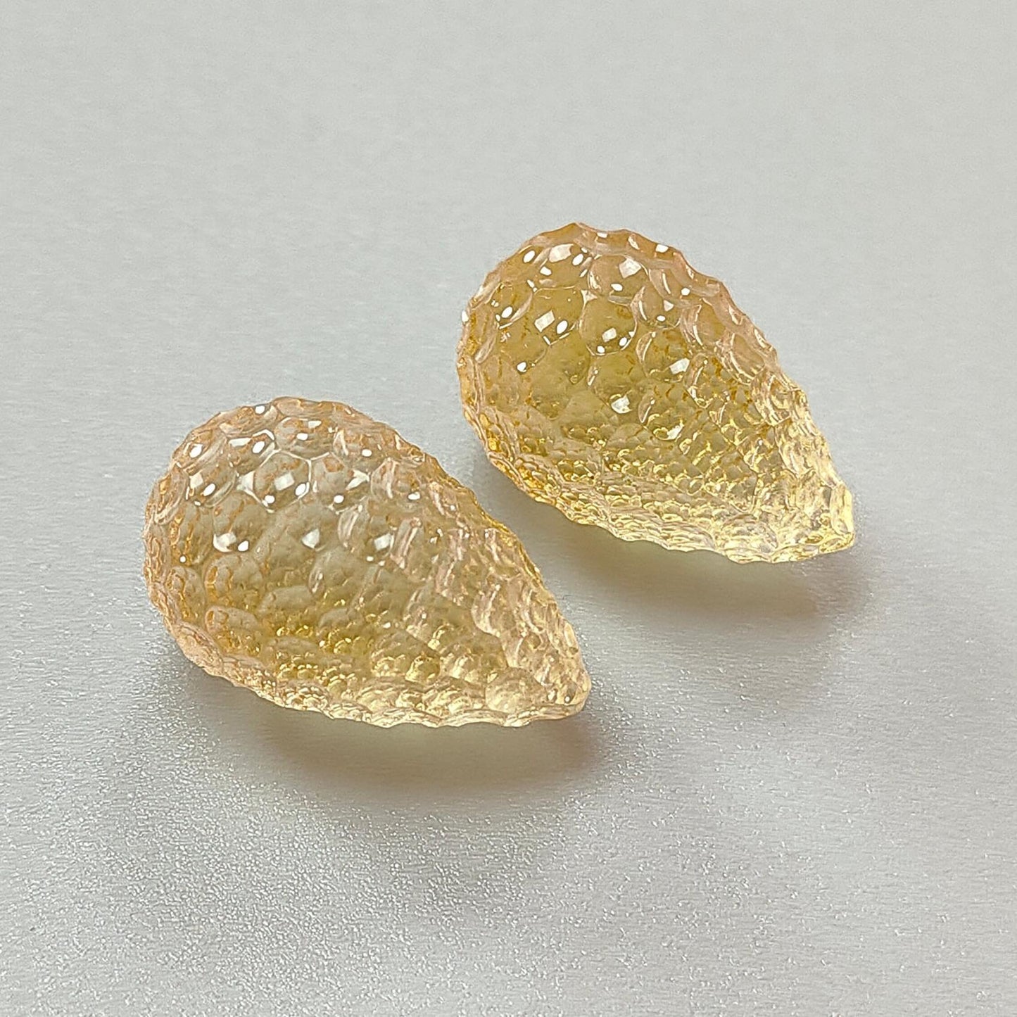 Citrine Gemstone Carving: 61.70cts Natural Untreated Unheated Yellow Citrine Hand Carved Teardrops Shape 24mm Pair November Birthstone