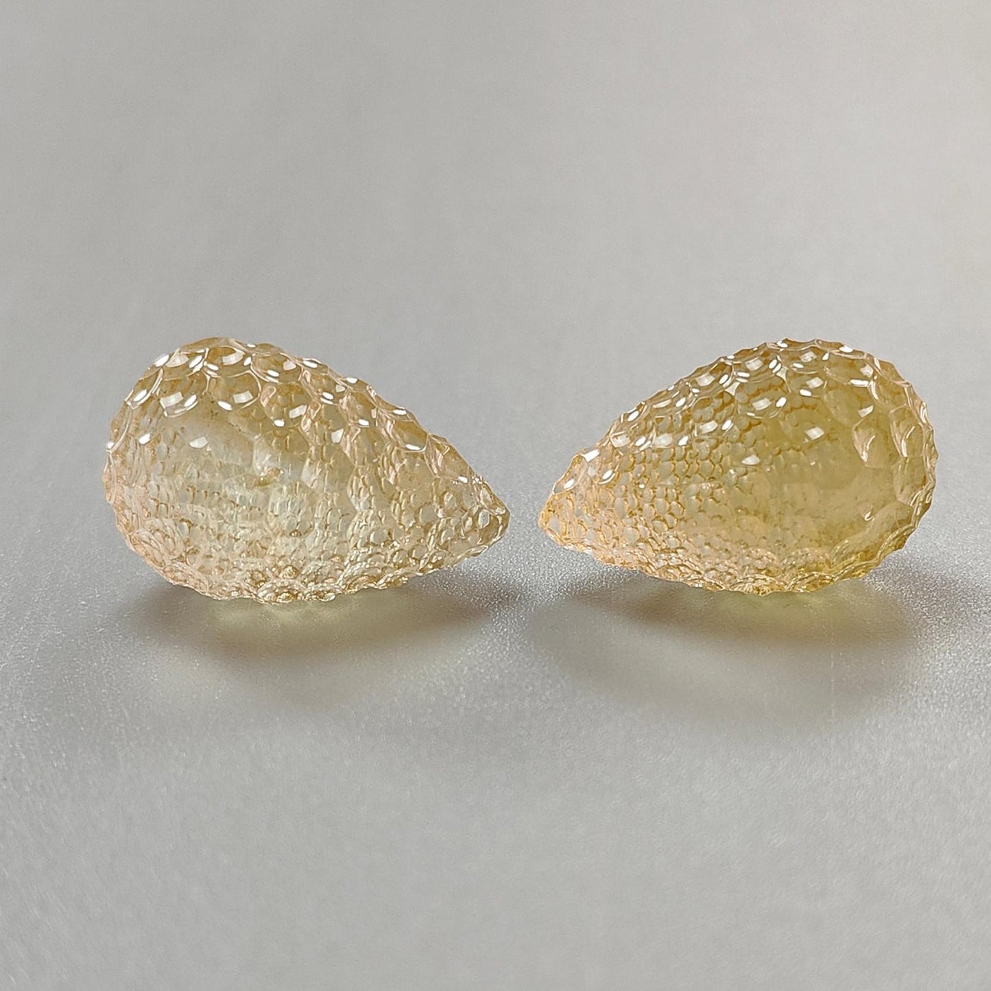 Citrine Gemstone Carving: 61.70cts Natural Untreated Unheated Yellow Citrine Hand Carved Teardrops Shape 24mm Pair November Birthstone