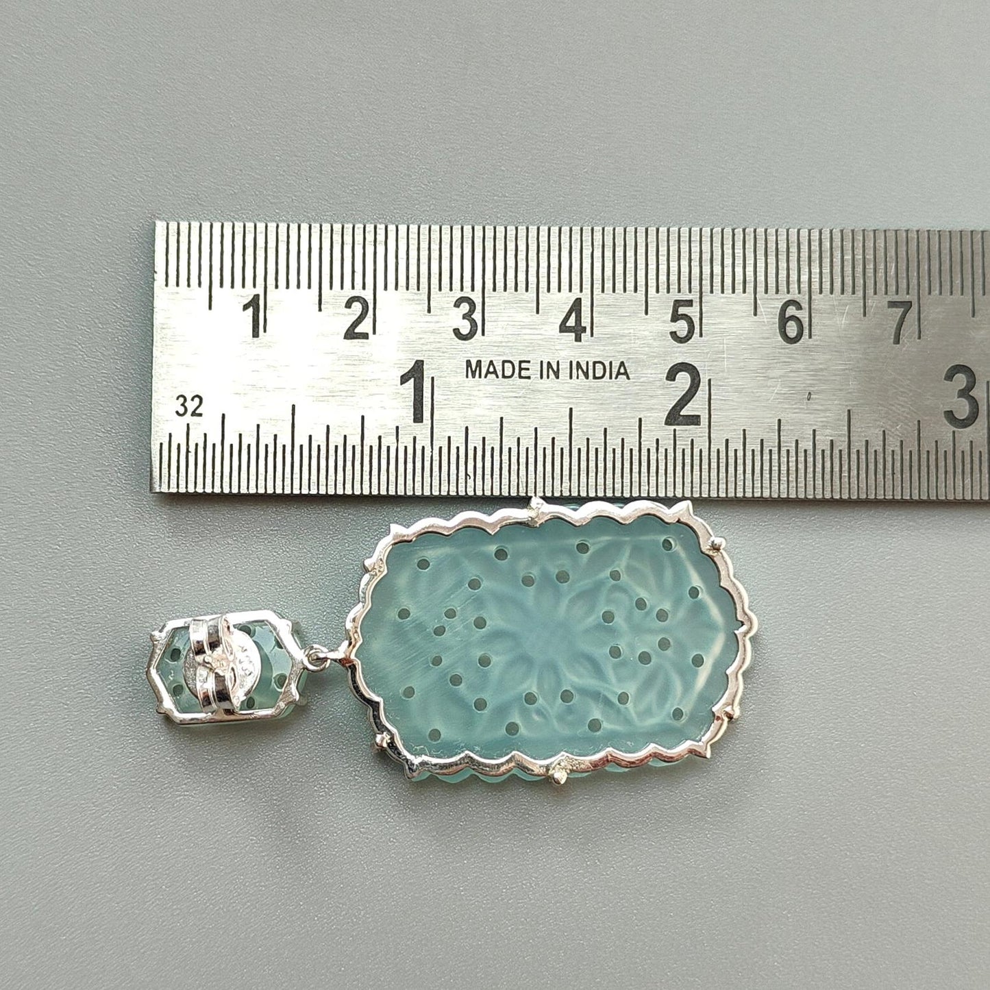 Blue Onyx Carving Silver Earring: 16.16gms Natural Onyx Hand Carved Hexagon Shape 925 Sterling Silver Prong Set Push Back Stud Earring 2.30"