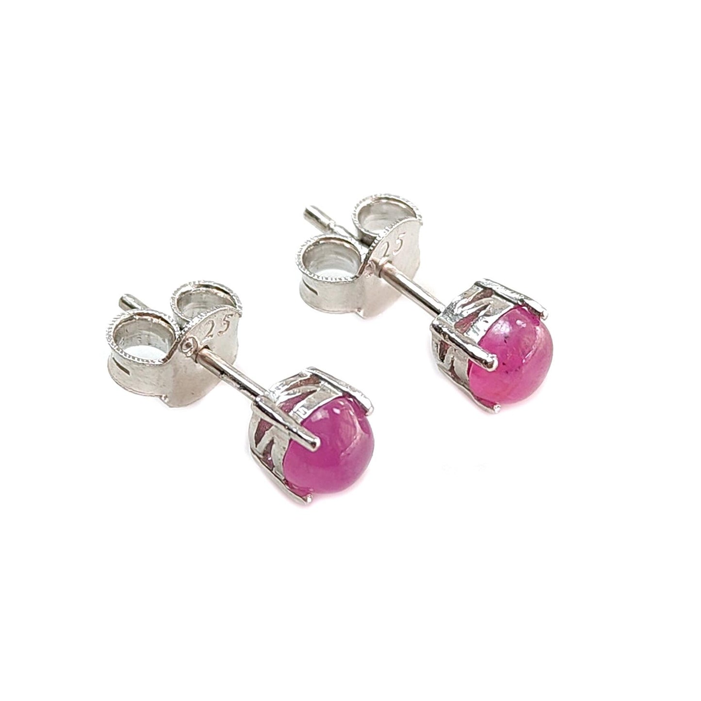 Ruby Plain Silver Earring: 1.61gms Natural Untreated Ruby Round Plain 925 Sterling Silver Prong Set Push Back Stud Earring 0.75"
