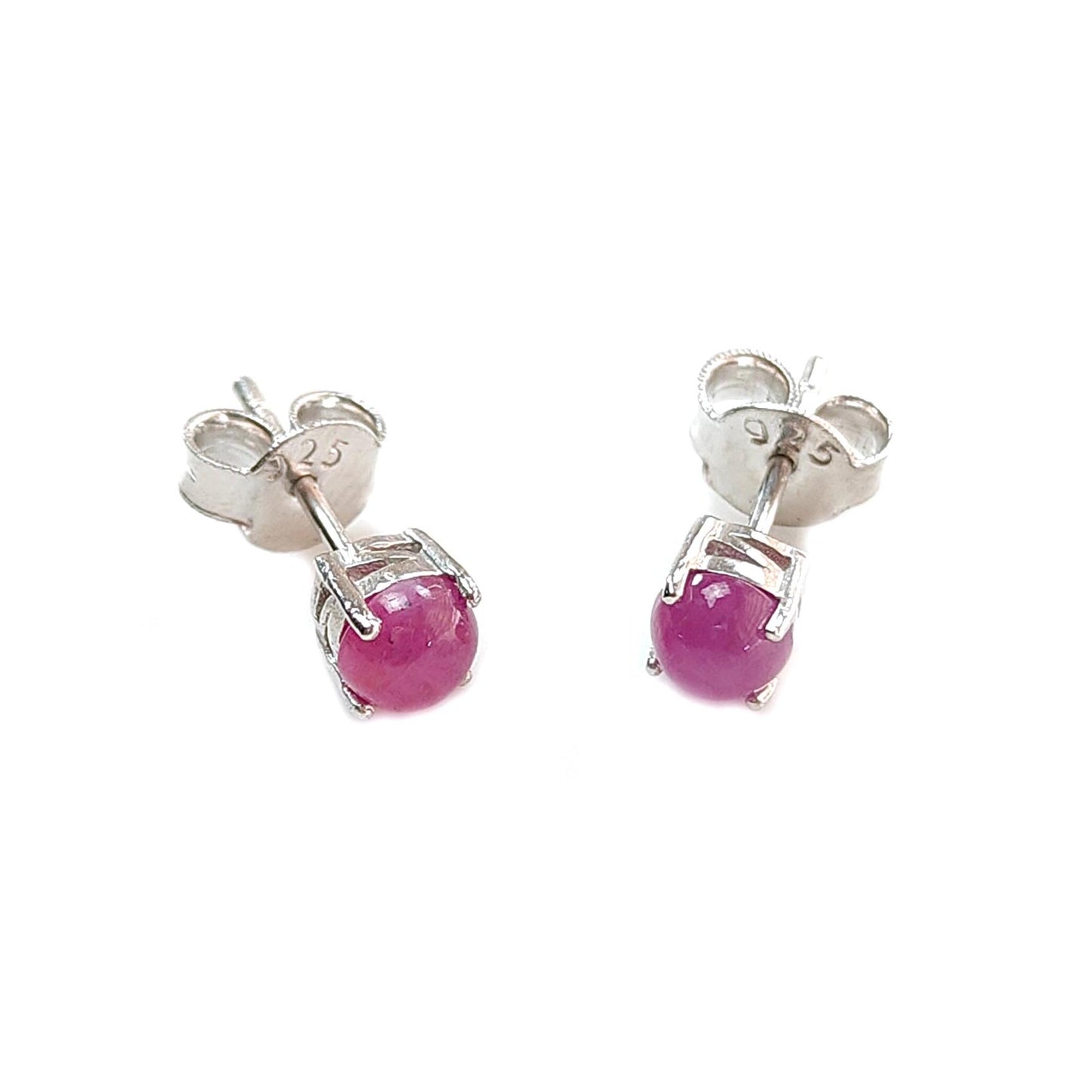 Ruby Plain Silver Earring: 1.61gms Natural Untreated Ruby Round Plain 925 Sterling Silver Prong Set Push Back Stud Earring 0.75"