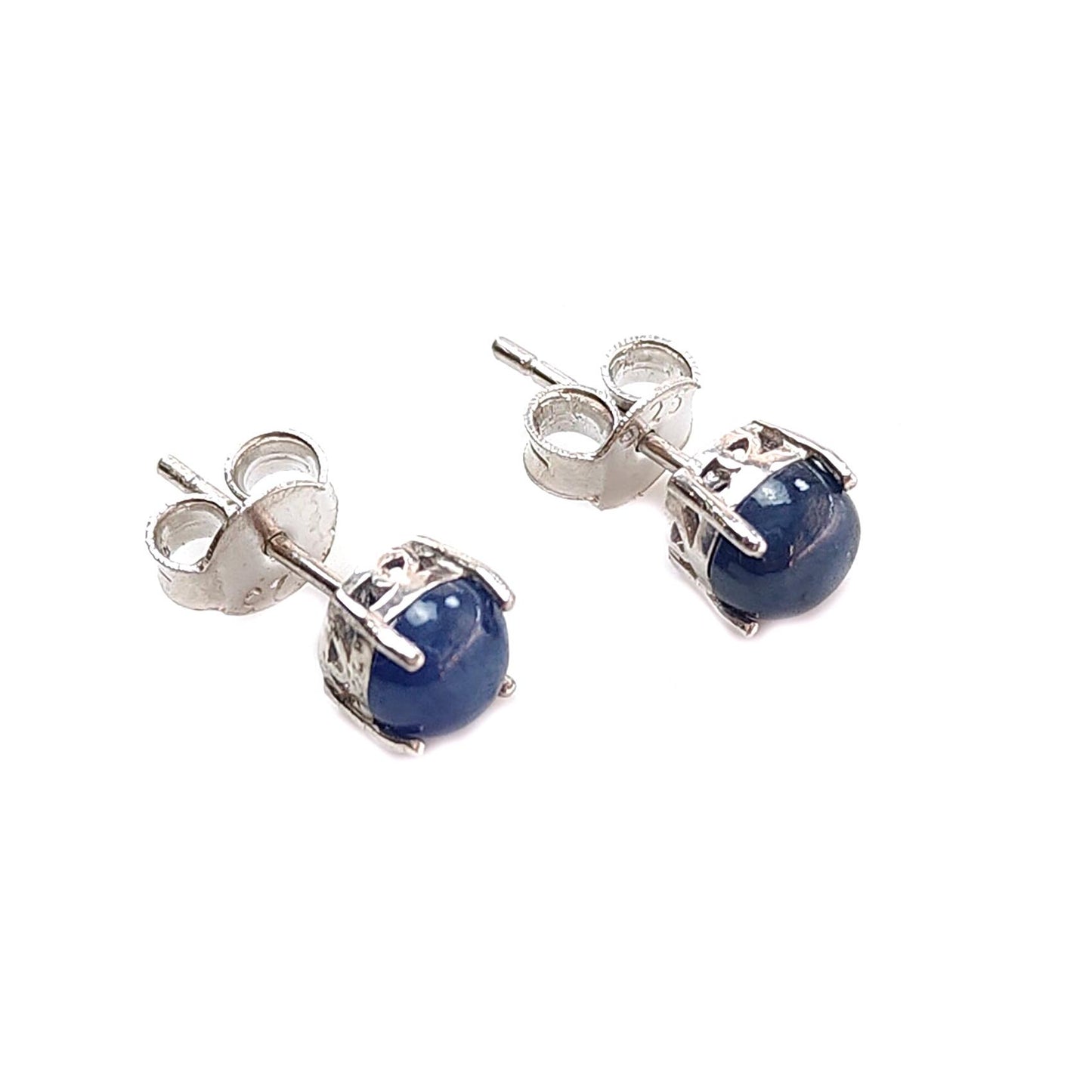 Blue Sapphire Plain Silver Earring: 1.91gms Natural Untreated Sapphire Round 925 Sterling Silver Prong Set Push Back Stud Earring 0.75"