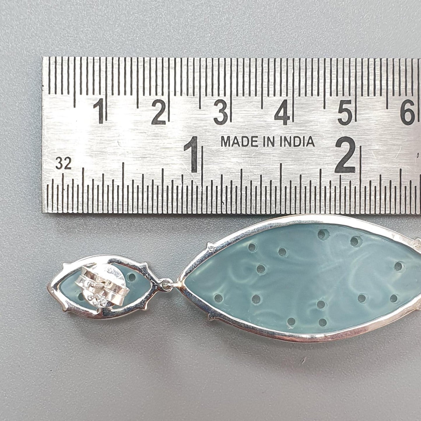 Blue Onyx Carving Silver Earring: 15.91gms Natural Onyx Gemstone Marquise Shape Hand Carved 925 Sterling Silver Prong Set Stud Push Back Earring 2.50"