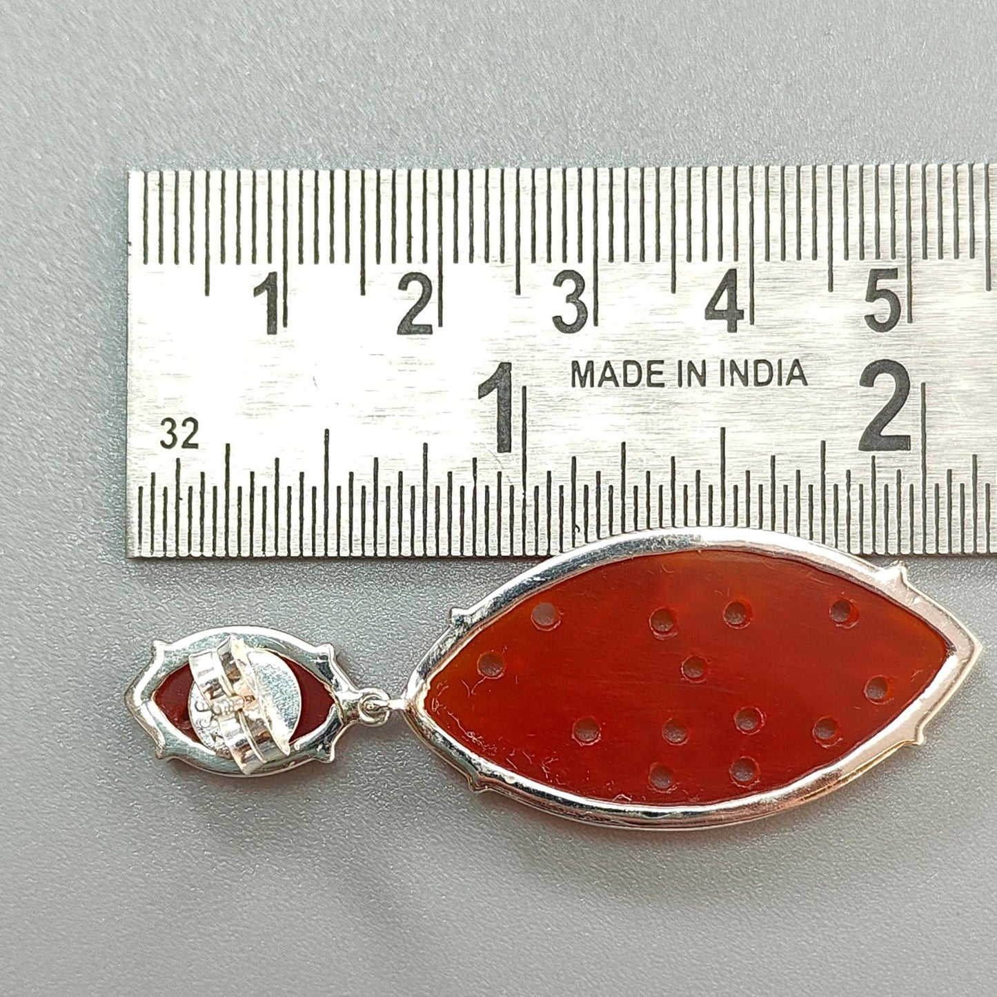 Orange Onyx Carving Silver Earring: 12.72gms Natural Onyx Gemstone Marquise Shape Hand Carved 925 Sterling Silver Prong Set Stud Push Back Earring 2.00"