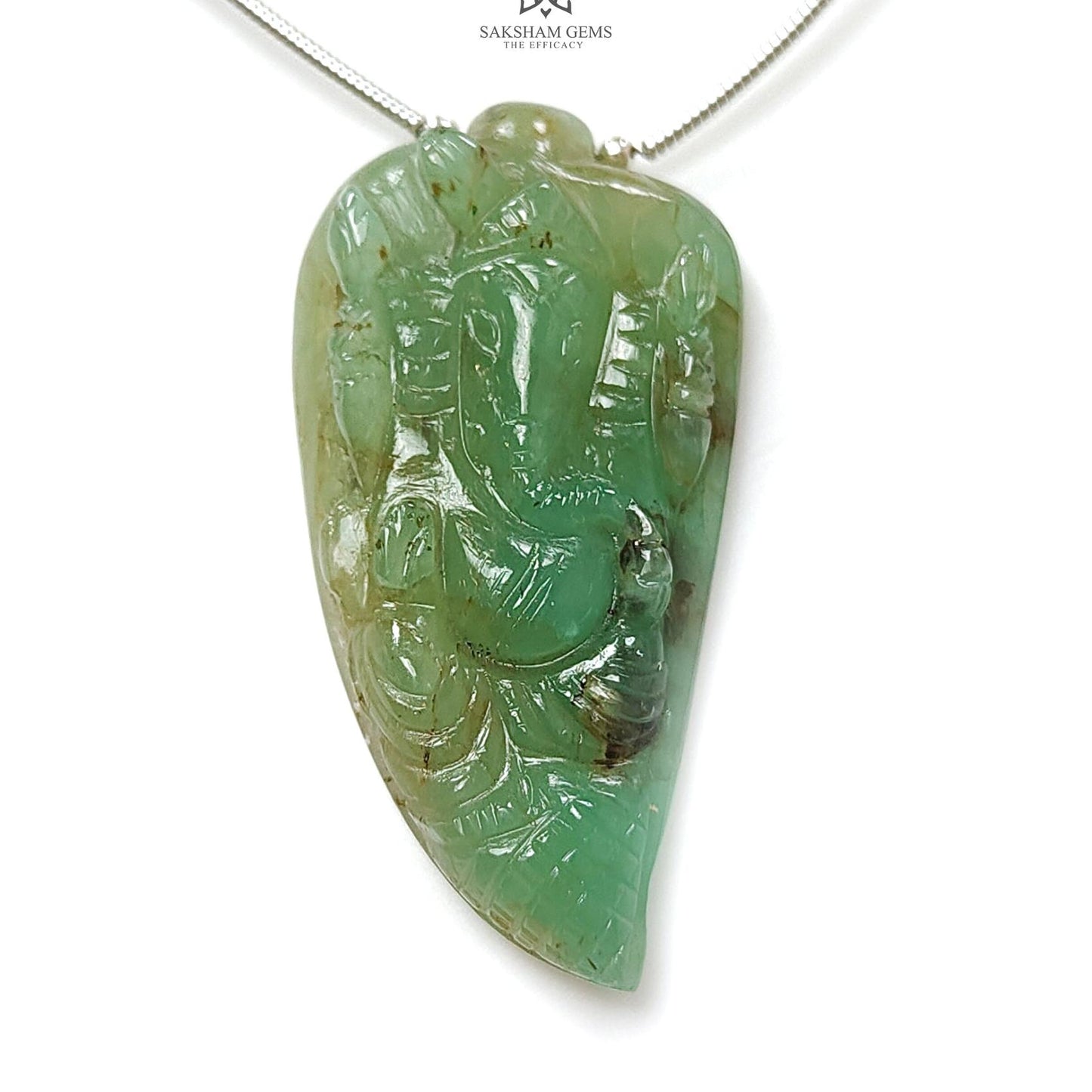 Emerald Gemstone Carving Loose Beads: 39.50cts Natural Untreated Green Emerald May Birthstone Lord Ganesha Idol Beads 38*20mm 1pcs Jewelry