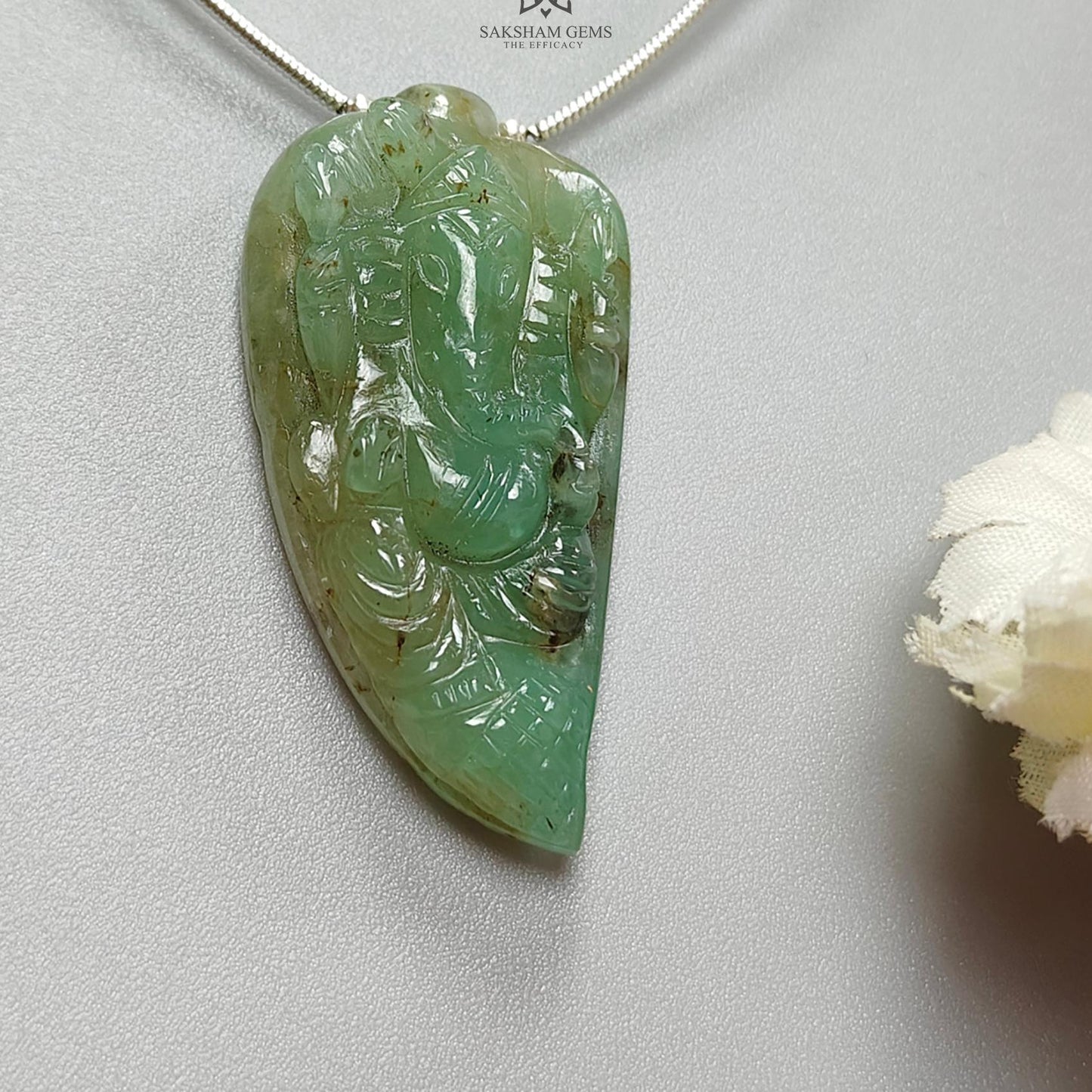 Emerald Gemstone Carving Loose Beads: 39.50cts Natural Untreated Green Emerald May Birthstone Lord Ganesha Idol Beads 38*20mm 1pcs Jewelry