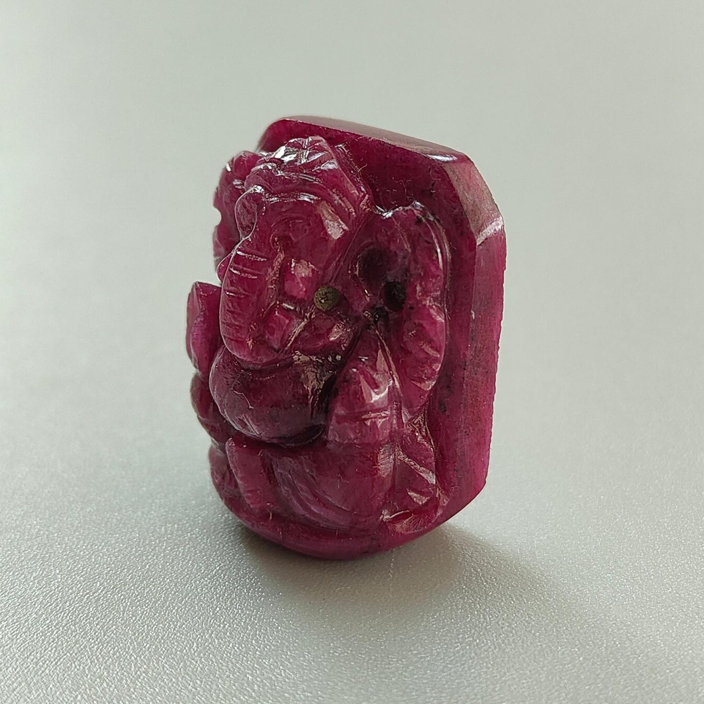 Ruby Gemstone Sculpture Figurine: 82.90cts Natural Untreated Ruby Lord Ganesha Idol Carving 26*21mm July Birthstone