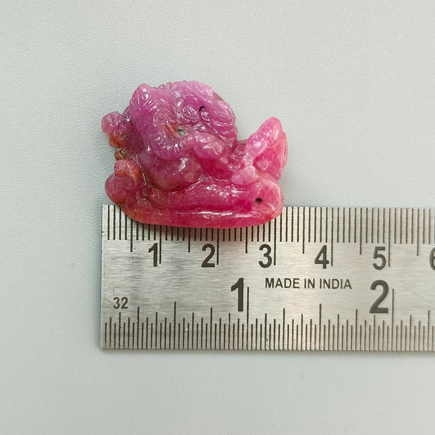 Ruby Gemstone Sculpture Figurine: 88.50cts Natural Untreated Ruby Lord Ganesha Idol Carving 32*23mm July Birthstone