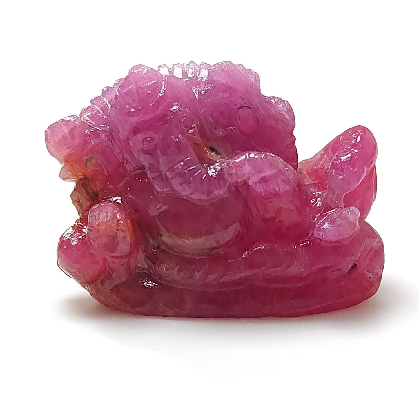 Ruby Gemstone Sculpture Figurine: 88.50cts Natural Untreated Ruby Lord Ganesha Idol Carving 32*23mm July Birthstone