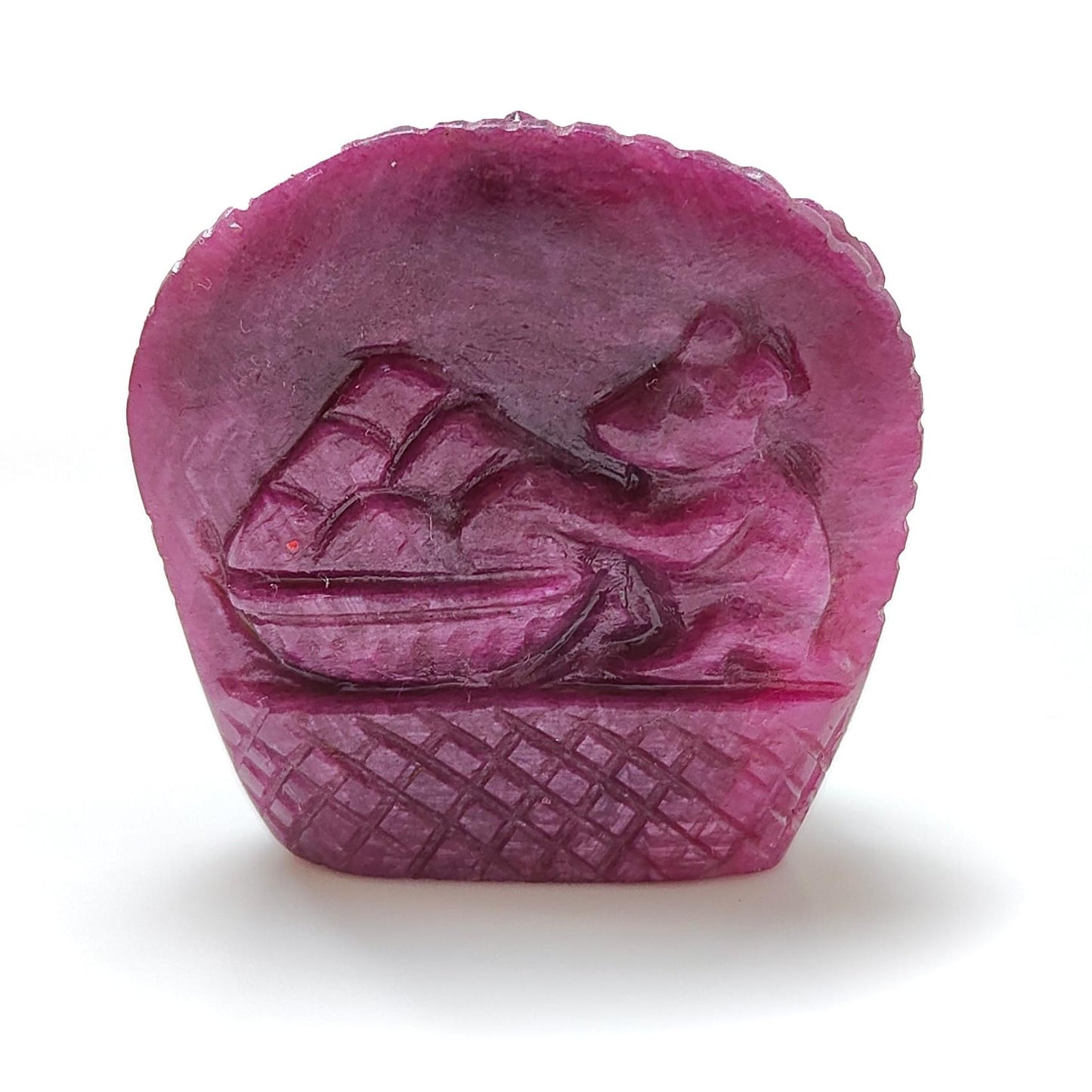 Ruby Gemstone Sculpture Figurine: 128.10cts Natural Untreated Ruby Lord Ganesha Idol Carving 31*30mm July Birthstone