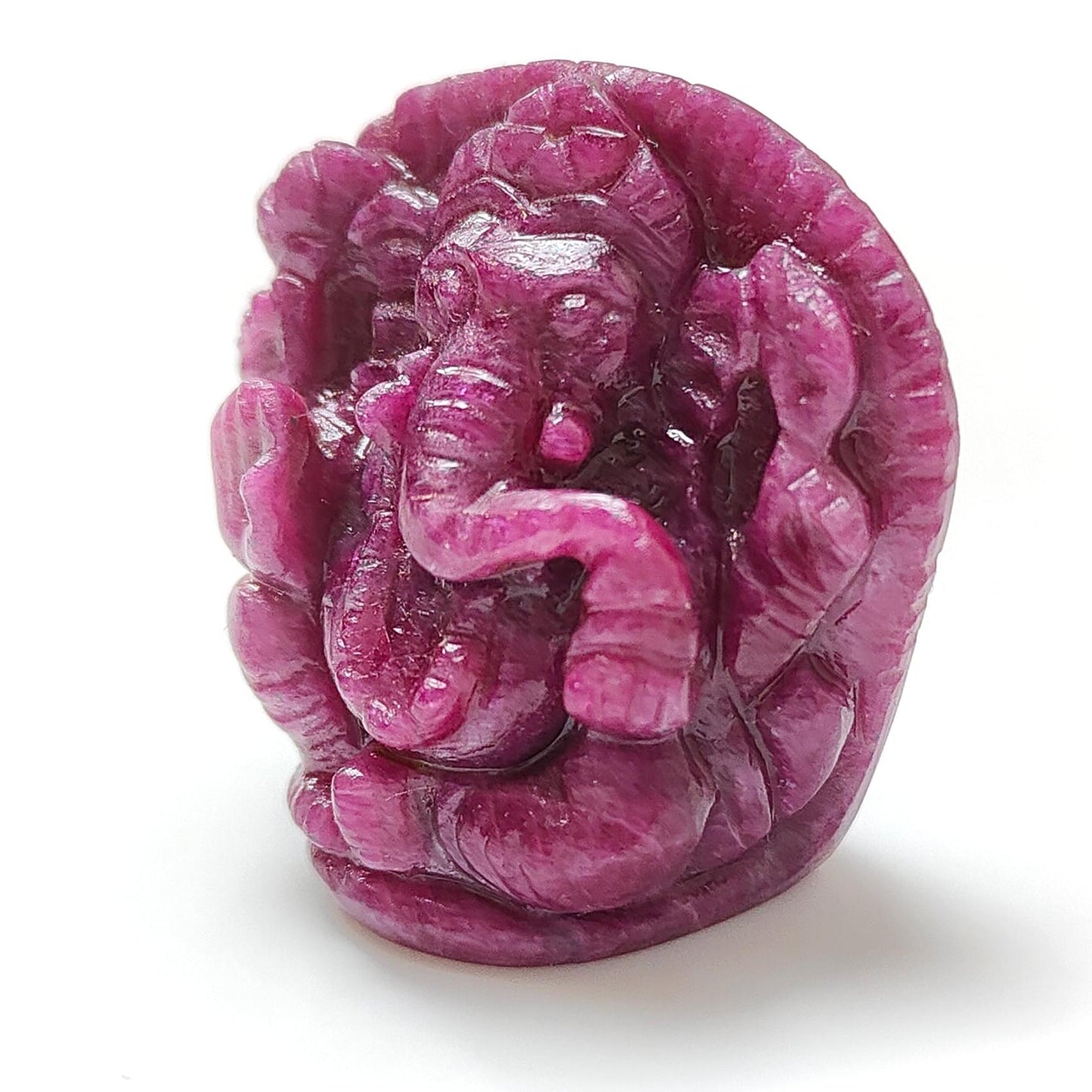 Ruby Gemstone Sculpture Figurine: 128.10cts Natural Untreated Ruby Lord Ganesha Idol Carving 31*30mm July Birthstone