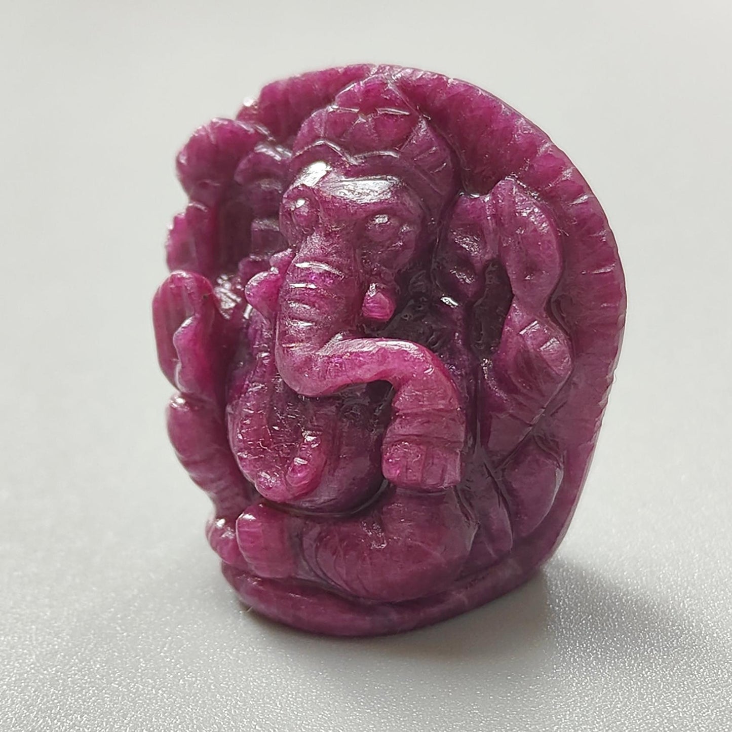 Ruby Gemstone Sculpture Figurine: 128.10cts Natural Untreated Ruby Lord Ganesha Idol Carving 31*30mm July Birthstone