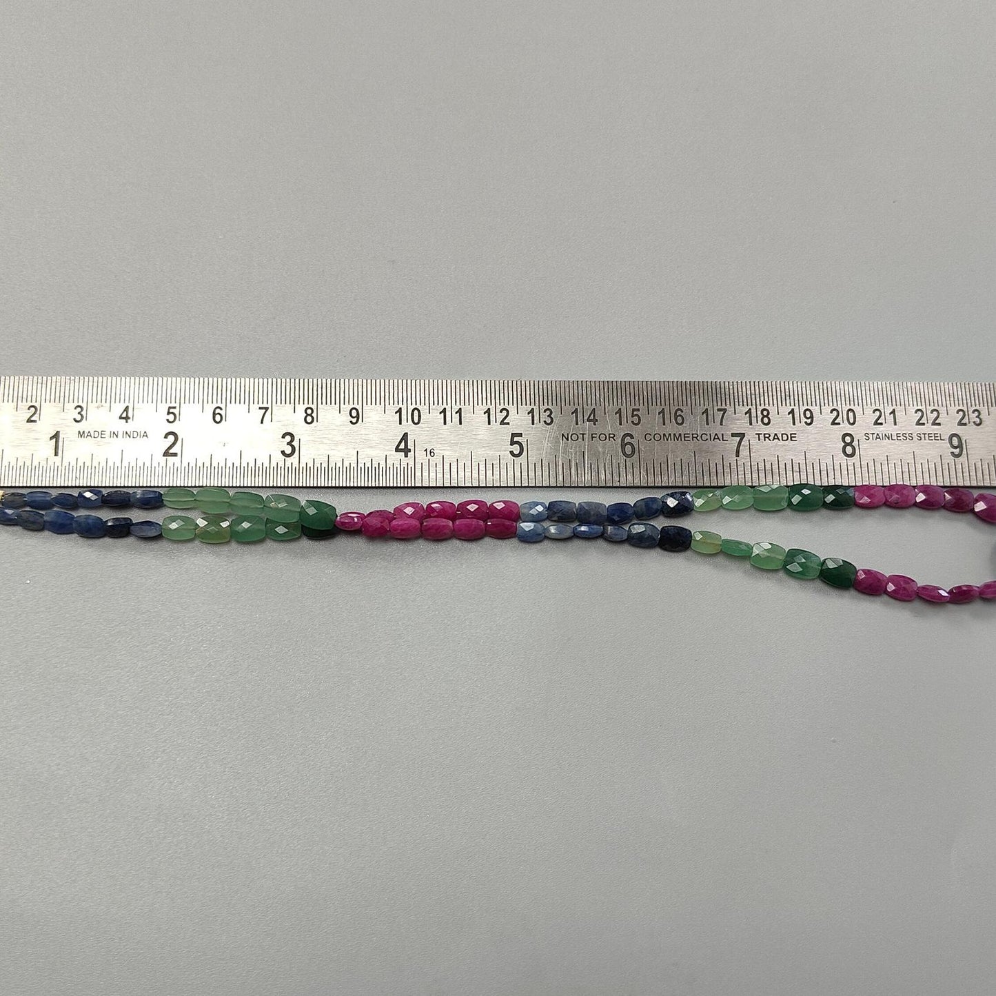 Ruby, Blue Sapphire & Quartz Beads Necklace: 88cts (Approx) Natural Untreated Sapphire Green Quartz Gemstone Faceted Brass Necklace 5*3mm - 8*6mm 18"