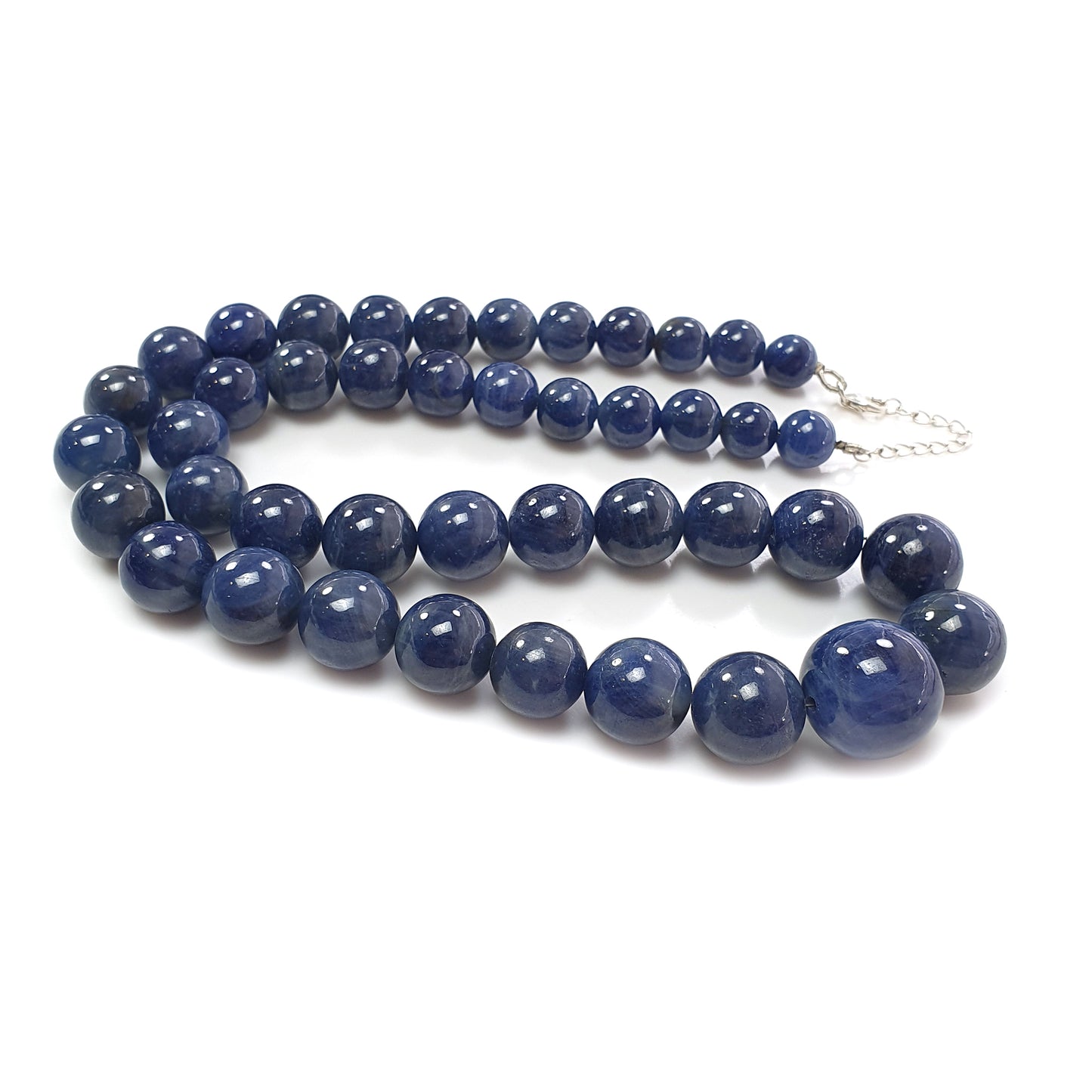 806.00cts 925 Sterling Silver Natural Blue Sapphire Gemstone Plain Round Beads 9mm-18mm 20"
