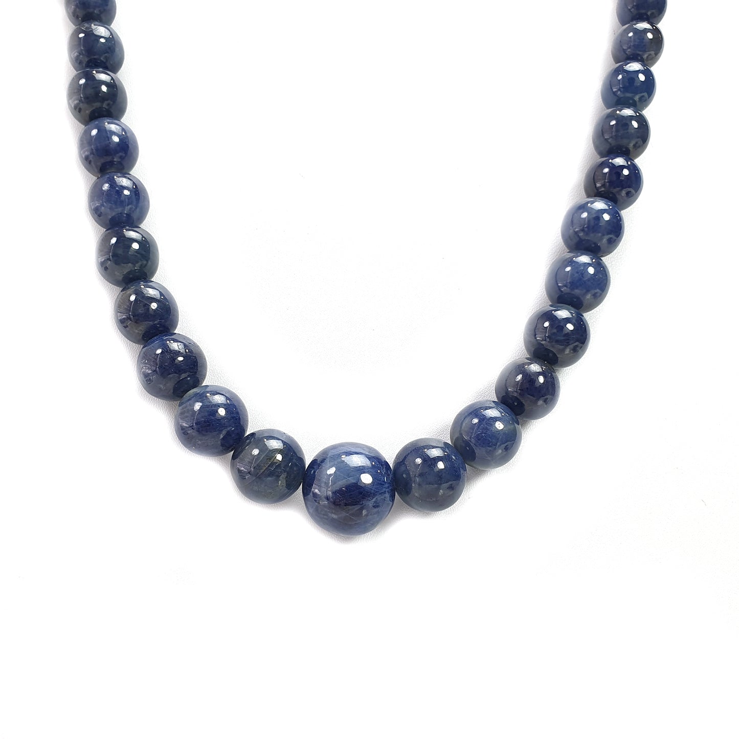 806.00cts 925 Sterling Silver Natural Blue Sapphire Gemstone Plain Round Beads 9mm-18mm 20"