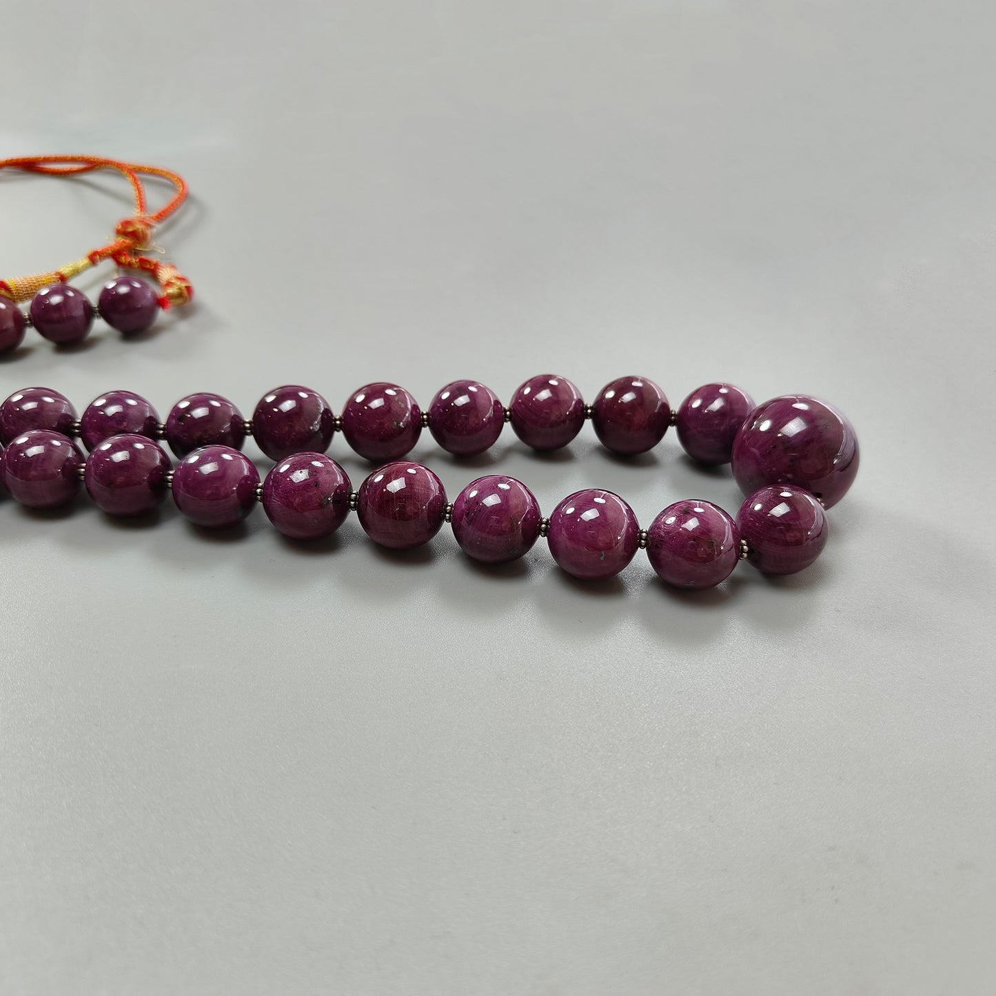Ruby Gemstone Beads Necklace : 390.26gms Natural Silver Red Ruby Gemstone Plain Round Necklace 15mm - 23mm 25"