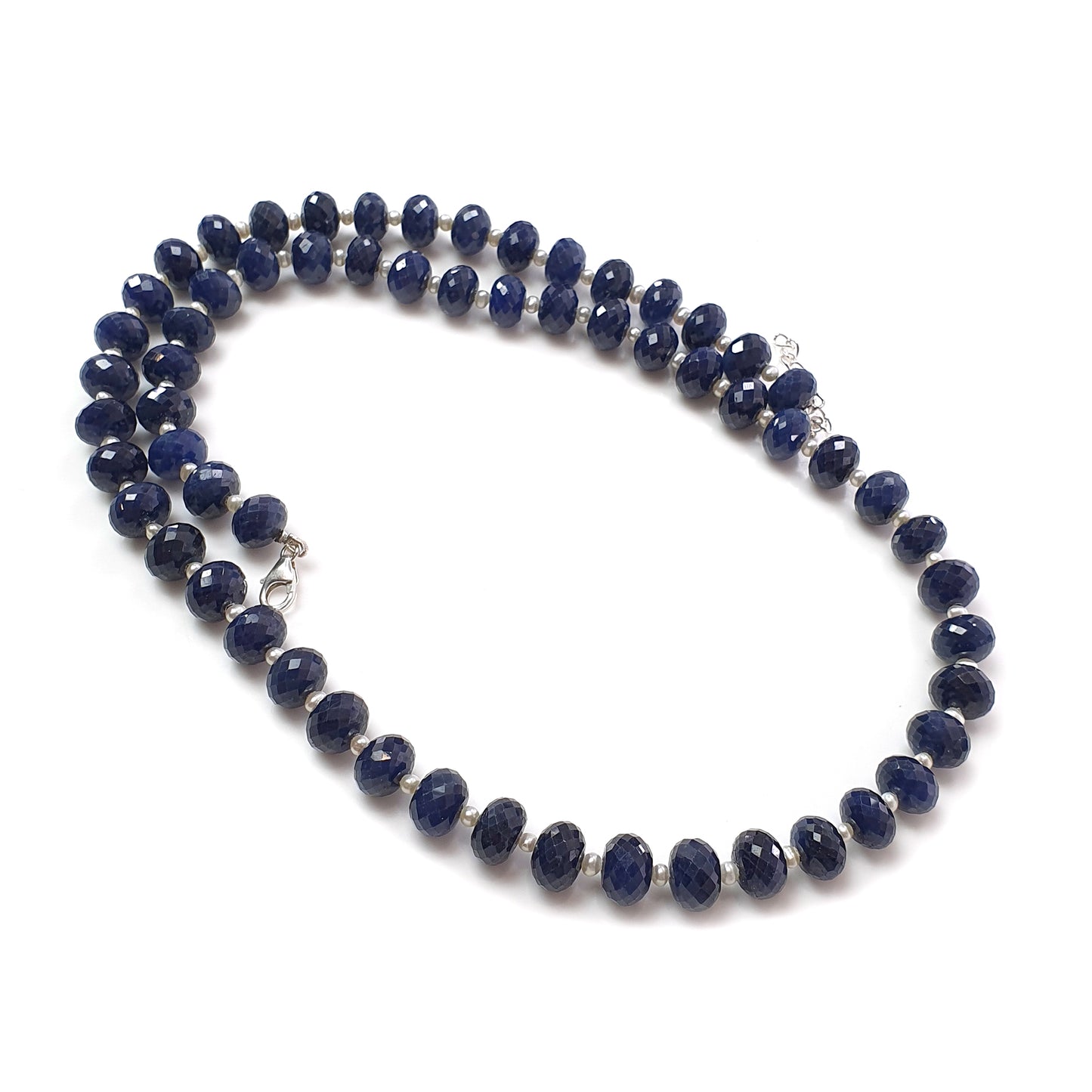 Blue Sapphire Faceted Beads Necklace : 481.40cts 925 Sterling Silver Natural Untreated Blue Sapphire Gemstone Rondelle Beads 10mm 23"