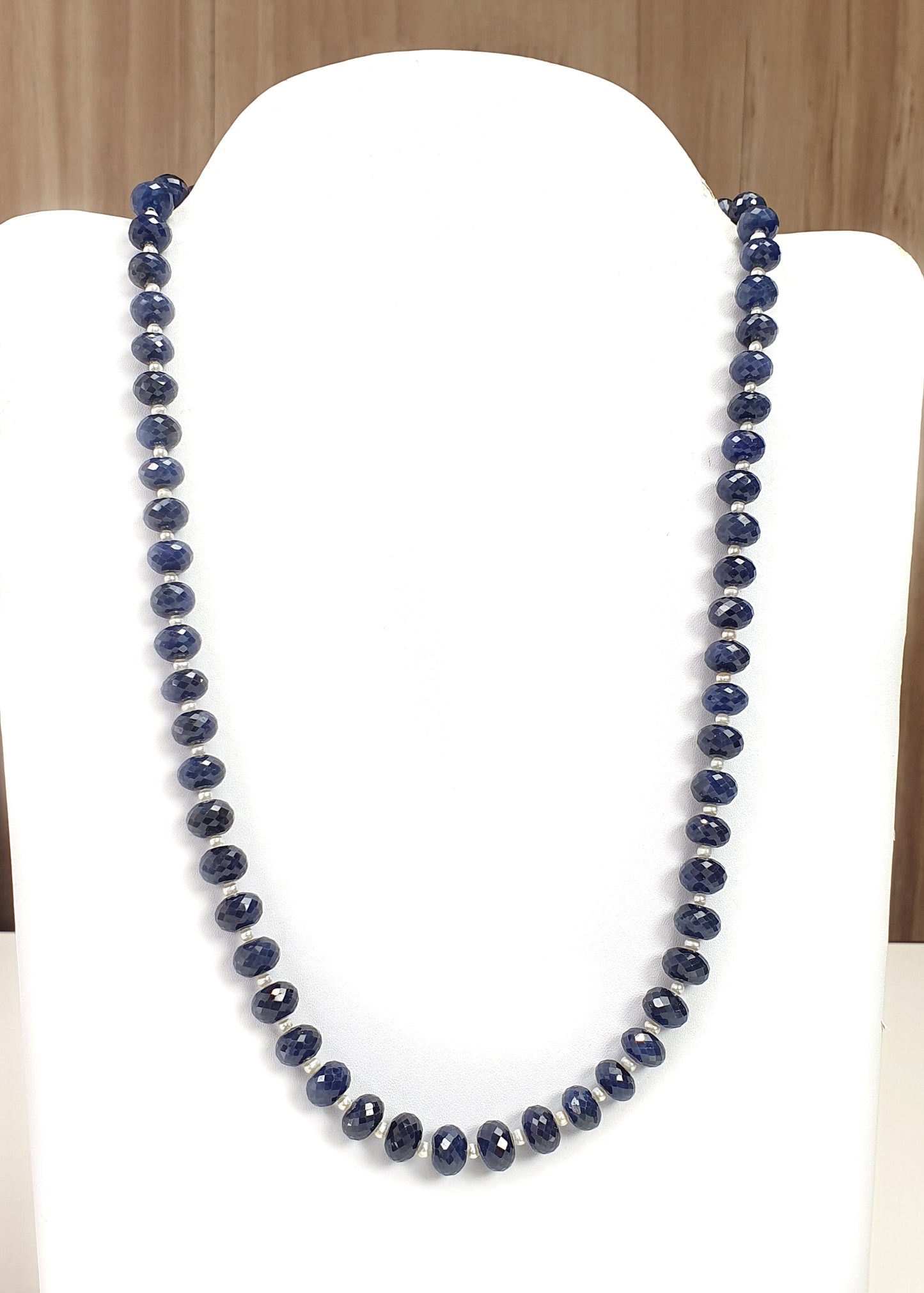 Blue Sapphire Faceted Beads Necklace : 481.40cts 925 Sterling Silver Natural Untreated Blue Sapphire Gemstone Rondelle Beads 10mm 23"