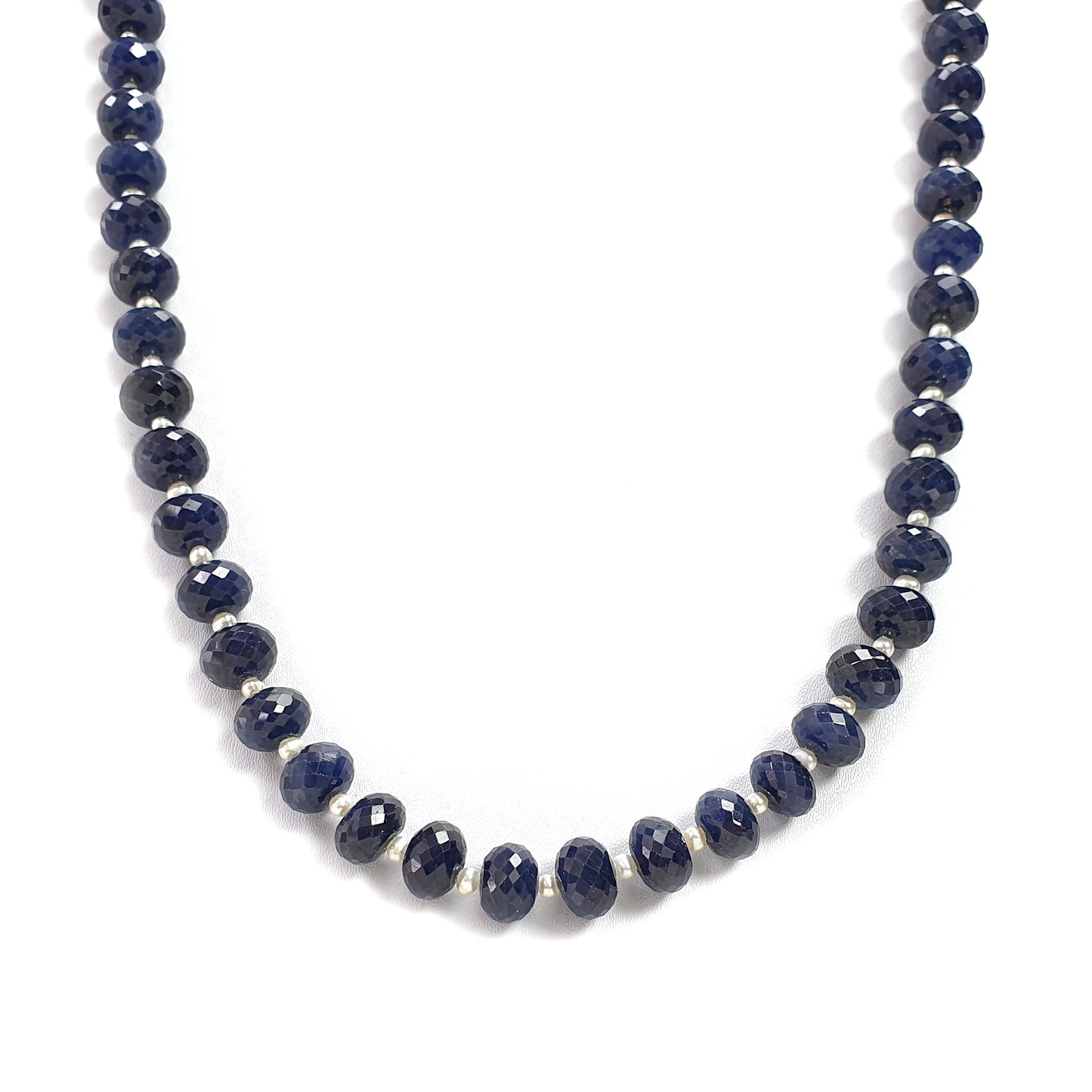 Blue Sapphire Faceted Beads Necklace : 481.40cts 925 Sterling Silver Natural Untreated Blue Sapphire Gemstone Rondelle Beads 10mm 23"