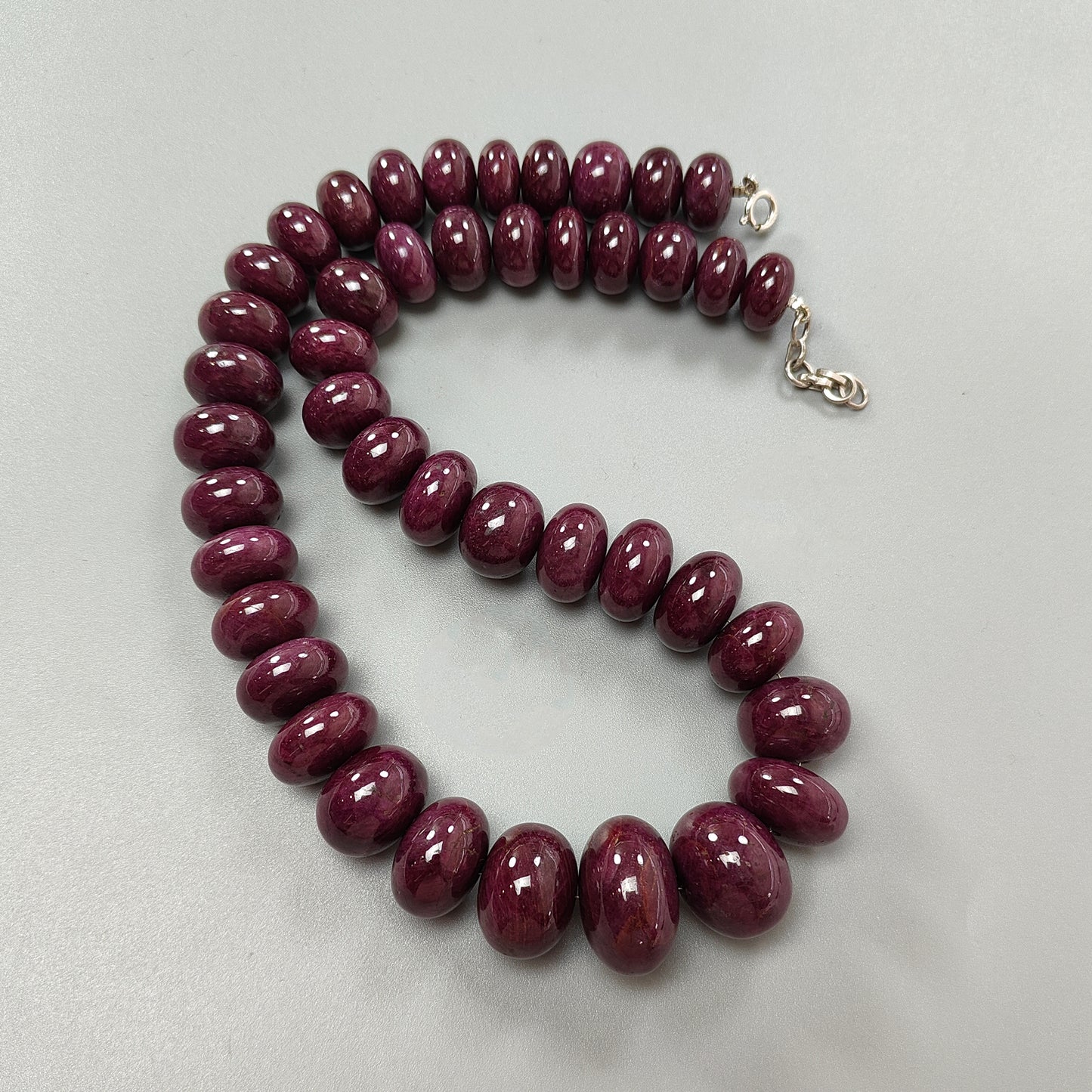 Ruby Gemstone Plain Necklace : 1794.00cts 925 Sterling Silver Natural Untreated Red Ruby Rondelle 15mm - 26mm 20"
