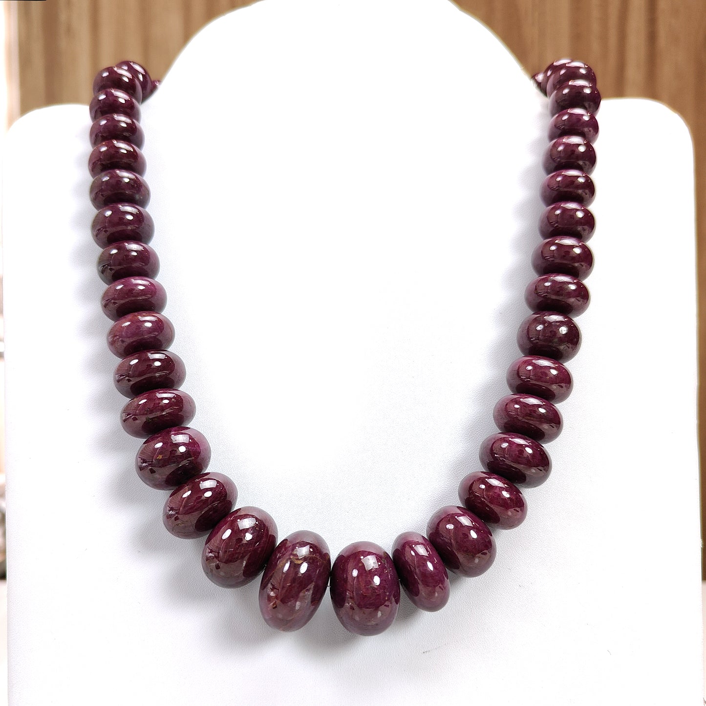 Ruby Gemstone Plain Necklace : 1794.00cts 925 Sterling Silver Natural Untreated Red Ruby Rondelle 15mm - 26mm 20"