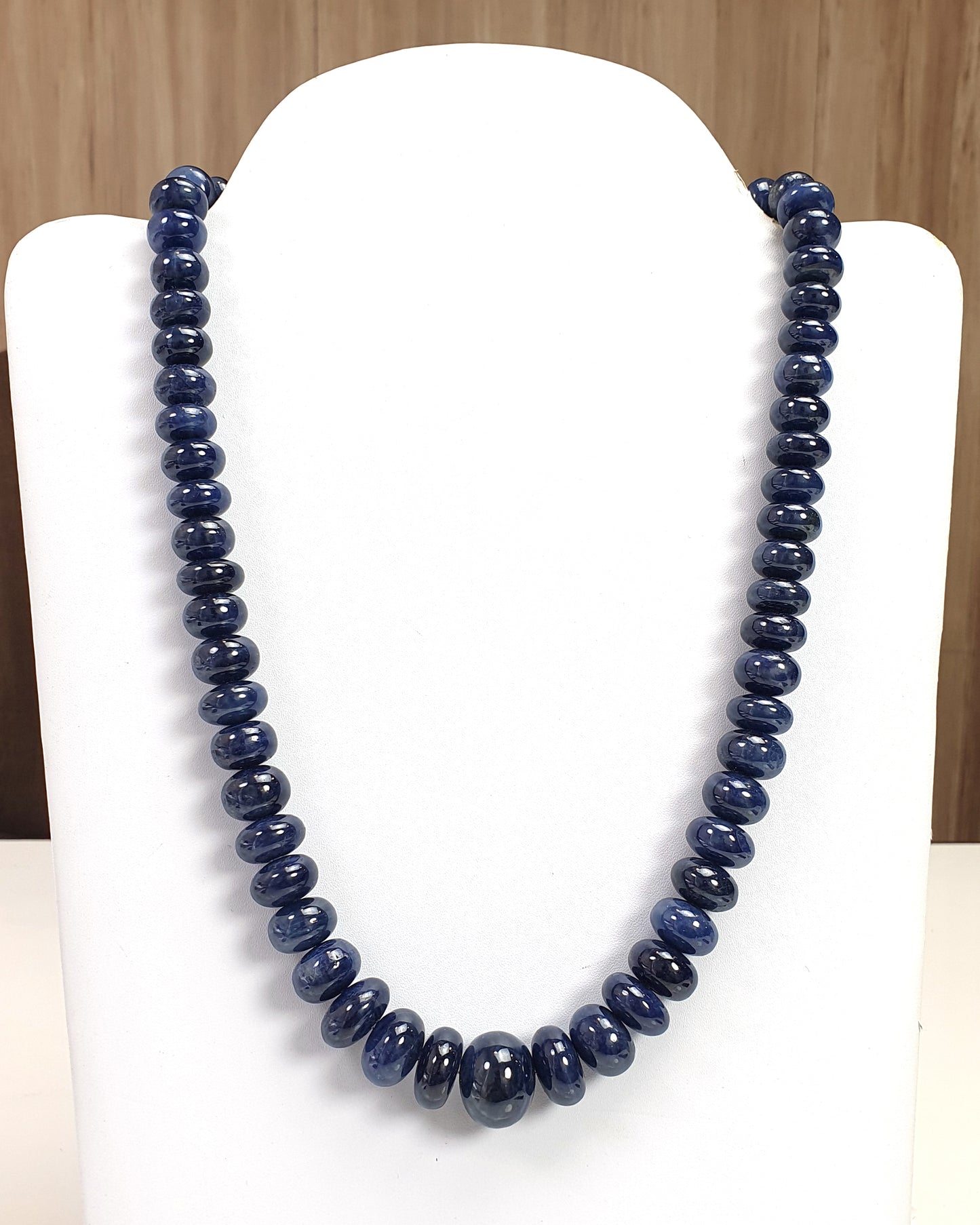 Blue Sapphire Plain Beads Necklace : 1247.50cts 925 Sterling Silver Natural Untreated Blue Sapphire Rondelle Beads 10mm - 19mm 22"