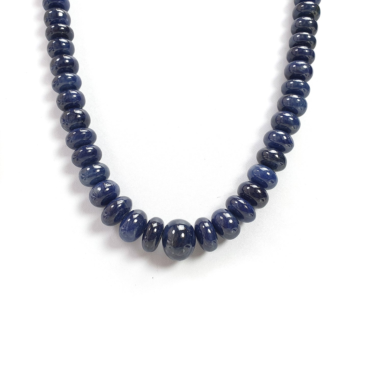 Blue Sapphire Plain Beads Necklace : 1247.50cts 925 Sterling Silver Natural Untreated Blue Sapphire Rondelle Beads 10mm - 19mm 22"