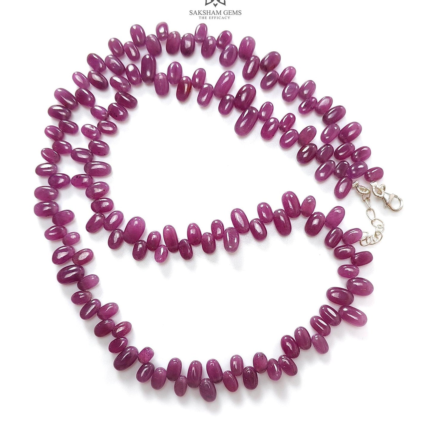 Ruby Beads Necklace : 191.20cts Natural Untreated Ruby Gemstone Plain 925 Sterling Silver Oval Shape 20" Necklace