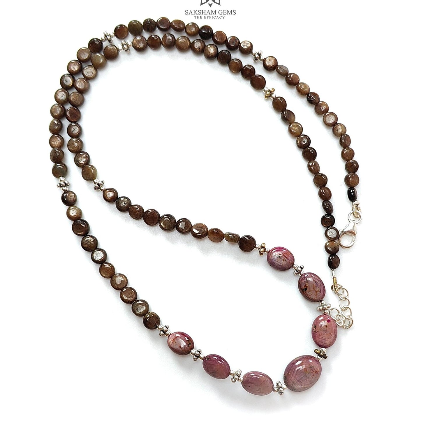 Golden Sapphire Gemstone Beads Necklace : 80.00cts Natural Untreated Star Ruby Plain Round Oval Shapes 925 Sterling Silver 4mm - 5mm 18"