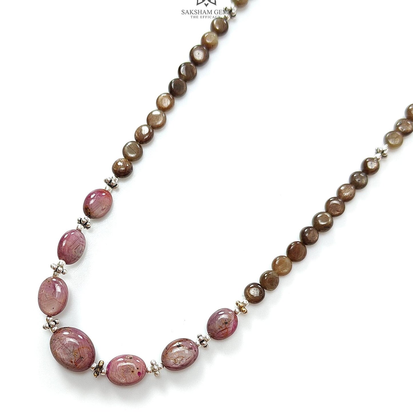 Golden Sapphire Gemstone Beads Necklace : 80.00cts Natural Untreated Star Ruby Plain Round Oval Shapes 925 Sterling Silver 4mm - 5mm 18"