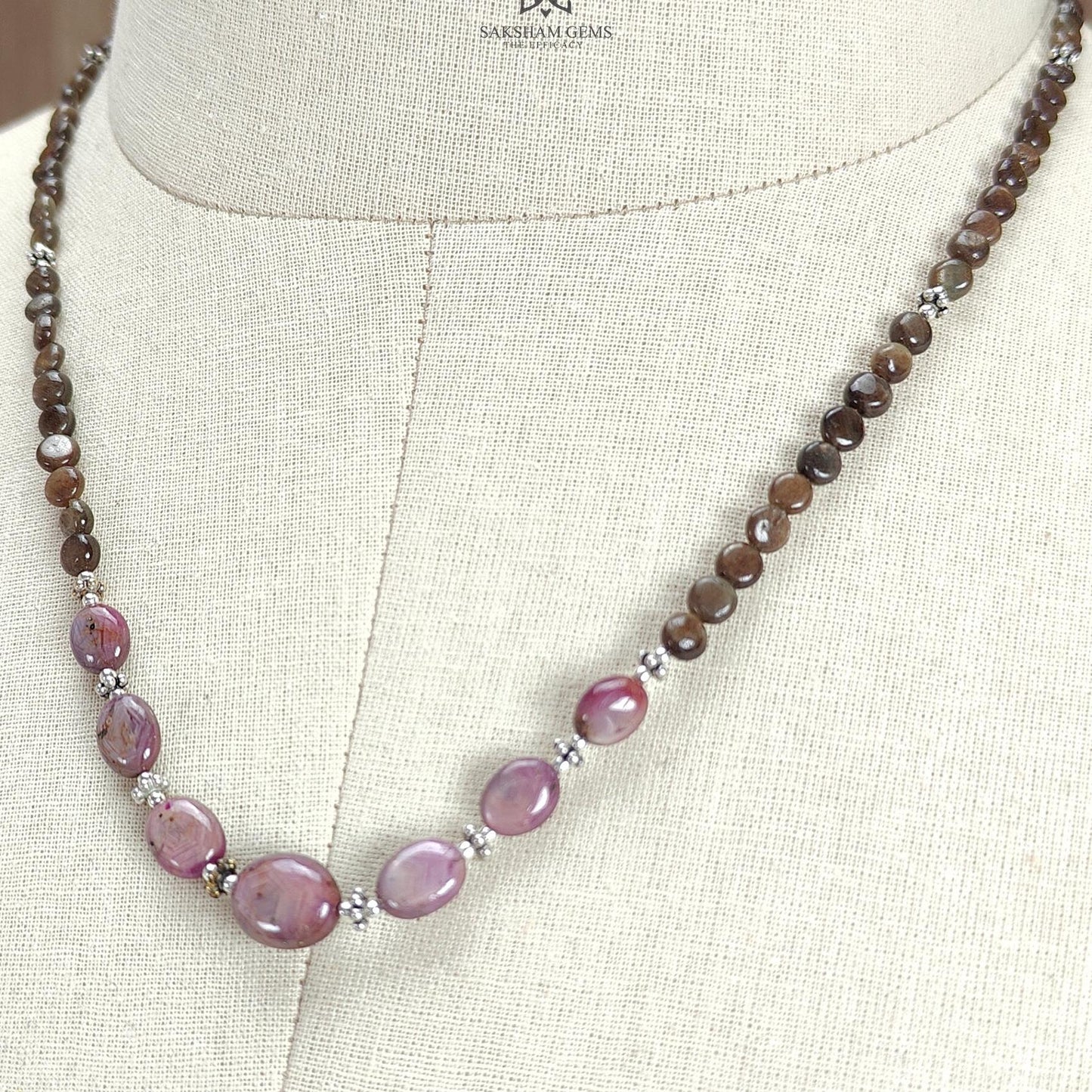 Golden Sapphire Gemstone Beads Necklace : 80.00cts Natural Untreated Star Ruby Plain Round Oval Shapes 925 Sterling Silver 4mm - 5mm 18"