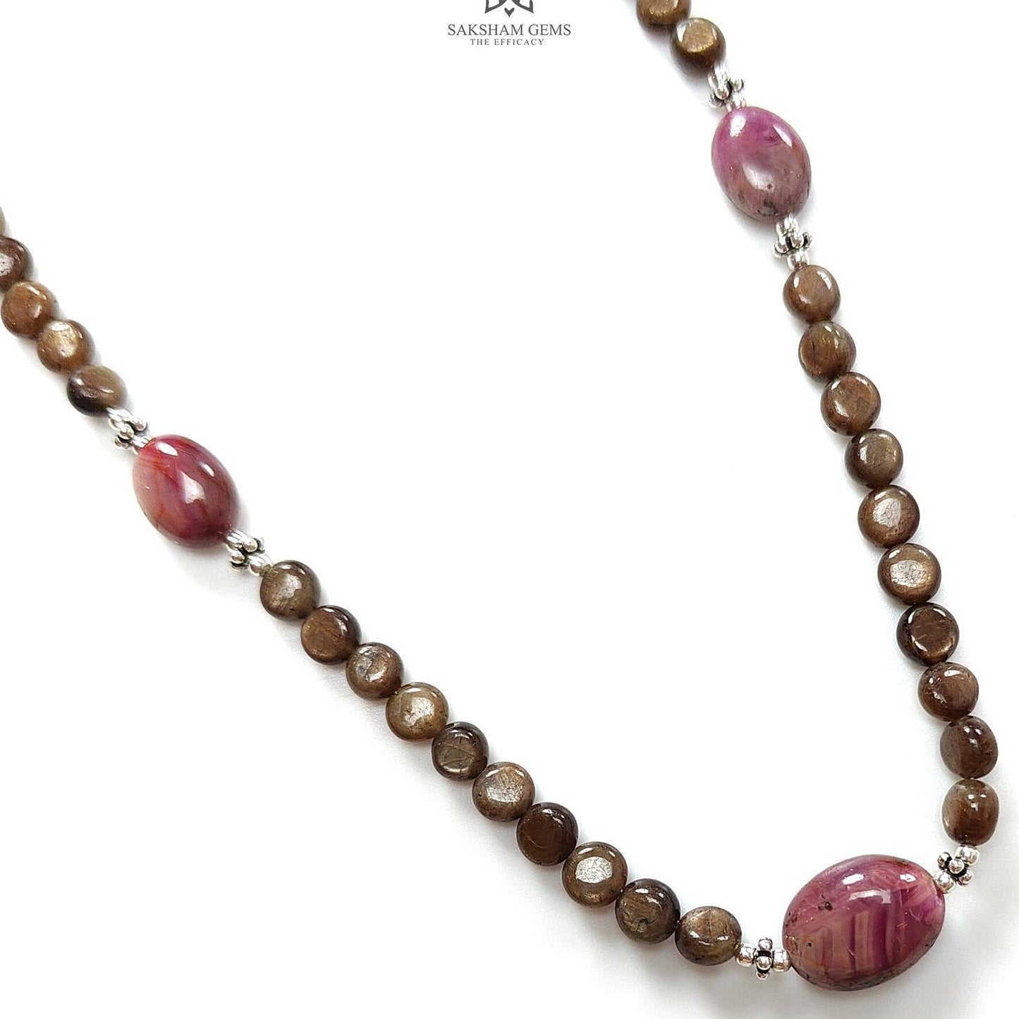 Golden Sapphire Gemstone Beads Necklace : 83.50cts Natural Untreated Star Ruby Plain Round Oval Shapes 925 Sterling Silver 4mm - 5mm 19"