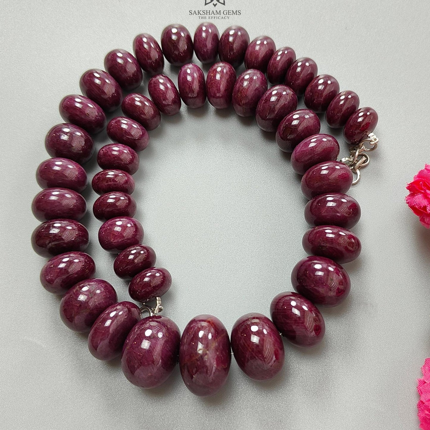 Ruby Gemstone Rondelle Necklace : 1794.80cts 925 Sterling Silver Natural Untreated Red Ruby Plain Necklace 15mm - 26mm 20"