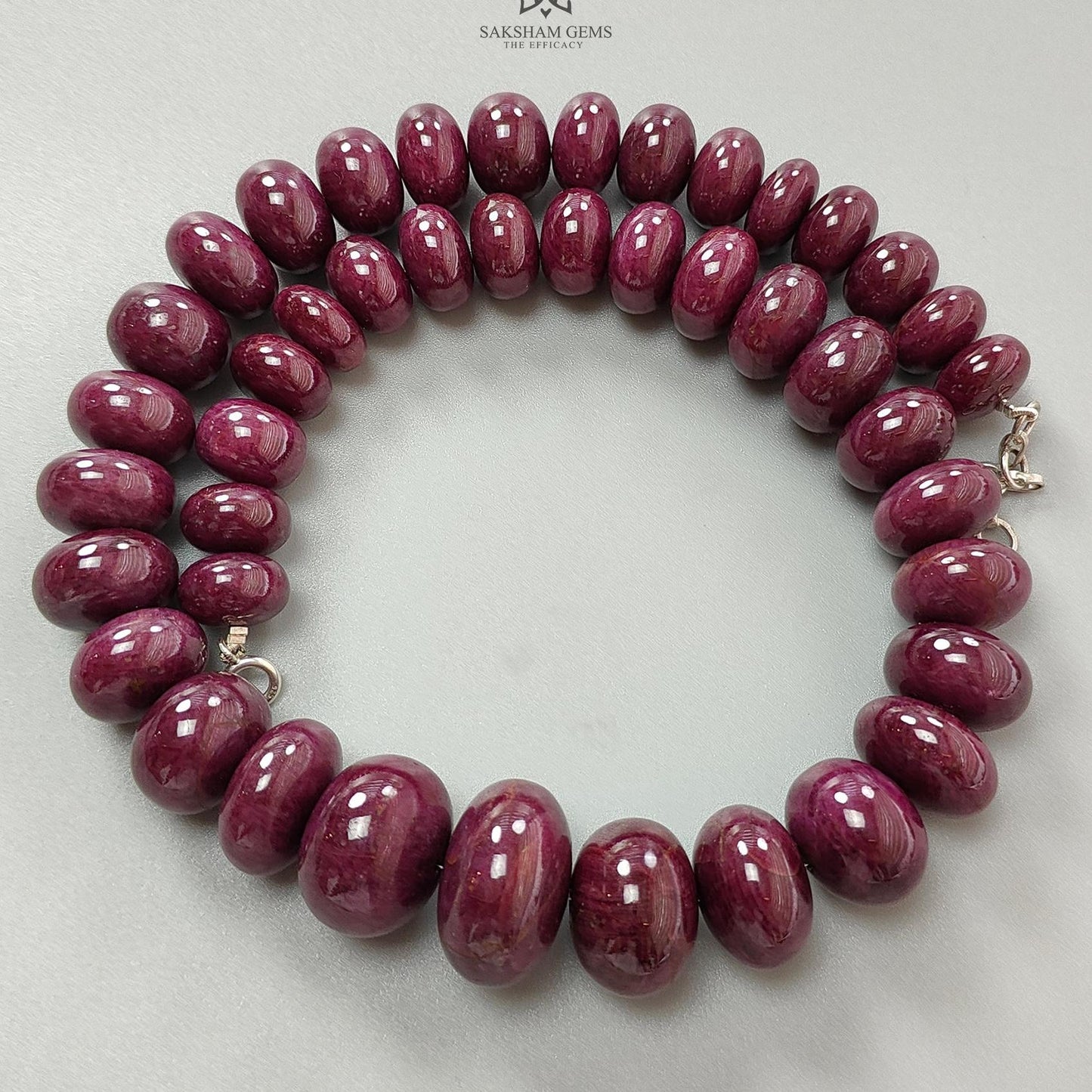 Ruby Gemstone Rondelle Necklace : 1794.80cts 925 Sterling Silver Natural Untreated Red Ruby Plain Necklace 15mm - 26mm 20"