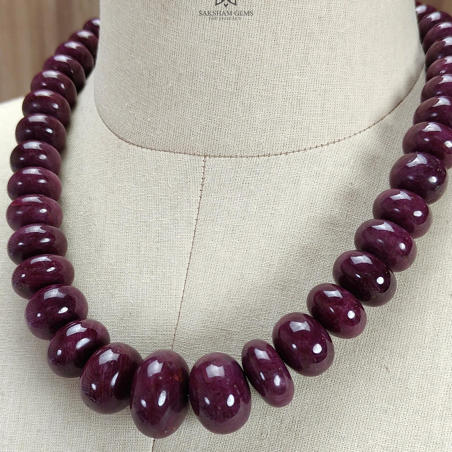 Ruby Gemstone Rondelle Necklace : 1794.80cts 925 Sterling Silver Natural Untreated Red Ruby Plain Necklace 15mm - 26mm 20"