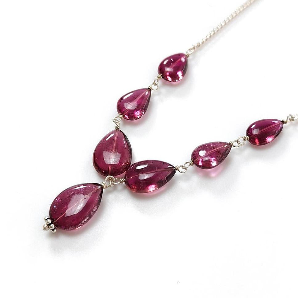 Rubellite Tourmaline Necklace: 39.40cts Natural Untreated Tourmaline 925 Sterling Silver Plain Pear 10*6mm-12*9mm 20.5"