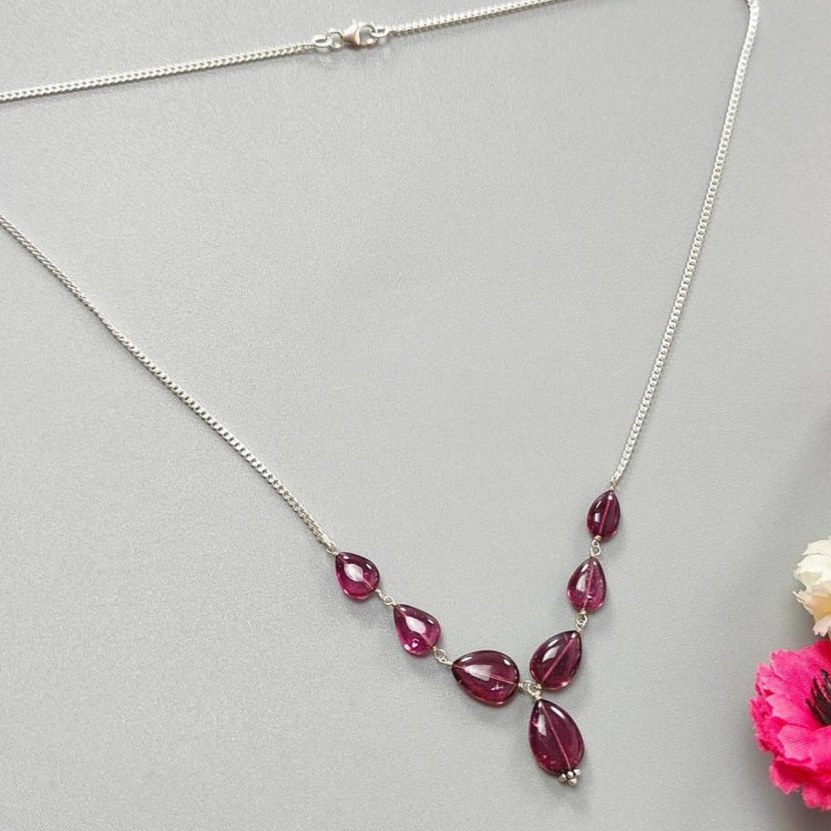 Rubellite Tourmaline Necklace: 39.40cts Natural Untreated Tourmaline 925 Sterling Silver Plain Pear 10*6mm-12*9mm 20.5"