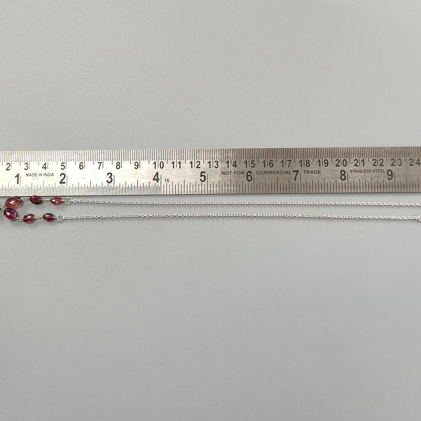 Watermelon Tourmaline Beads Chain Necklace: 33.00cts Natural Untreated Tourmaline 925 Sterling Silver Plain 21"
