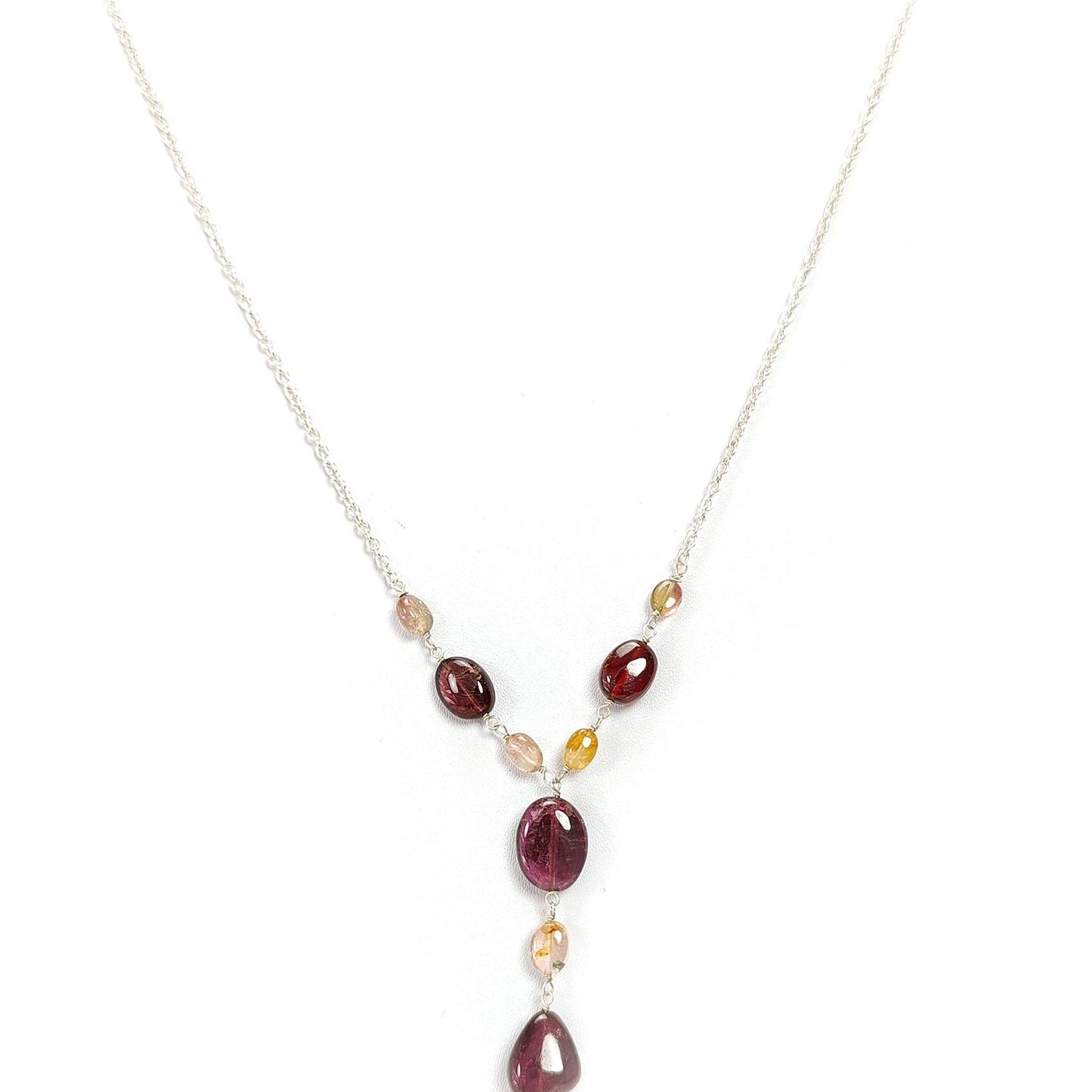 Rubellite Pink Tourmaline Beads Chain Necklace: 45.50cts Natural Untreated Tourmaline 925 Sterling Silver Plain Oval 6*4.5mm - 13*10mm 22"
