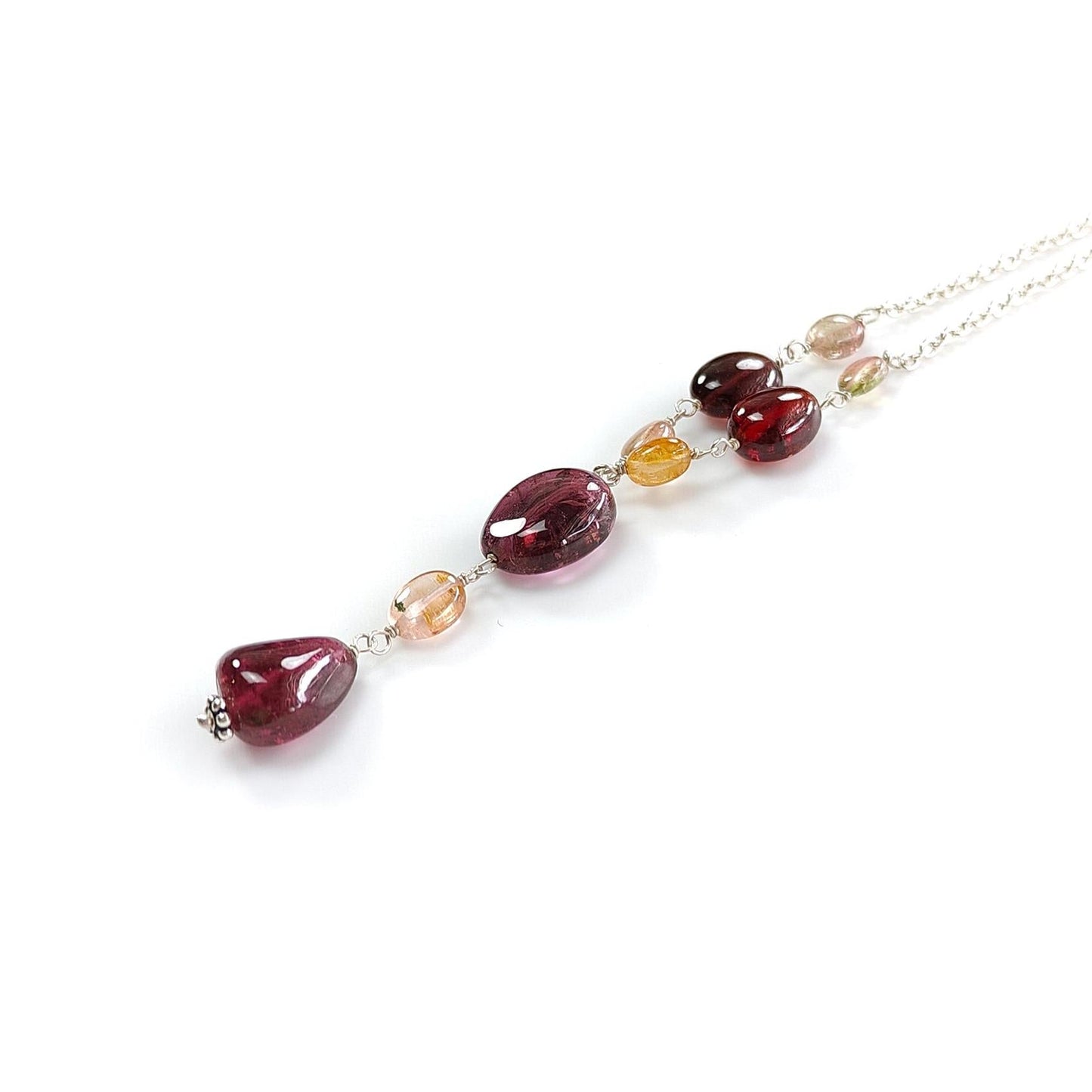 Rubellite Pink Tourmaline Beads Chain Necklace: 45.50cts Natural Untreated Tourmaline 925 Sterling Silver Plain Oval 6*4.5mm - 13*10mm 22"