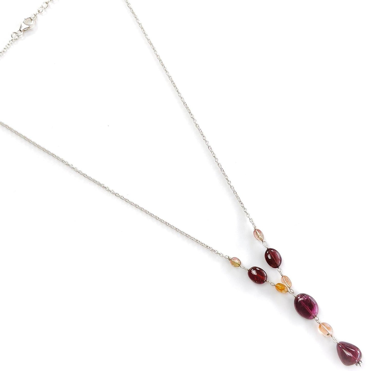 Rubellite Pink Tourmaline Beads Chain Necklace: 45.50cts Natural Untreated Tourmaline 925 Sterling Silver Plain Oval 6*4.5mm - 13*10mm 22"