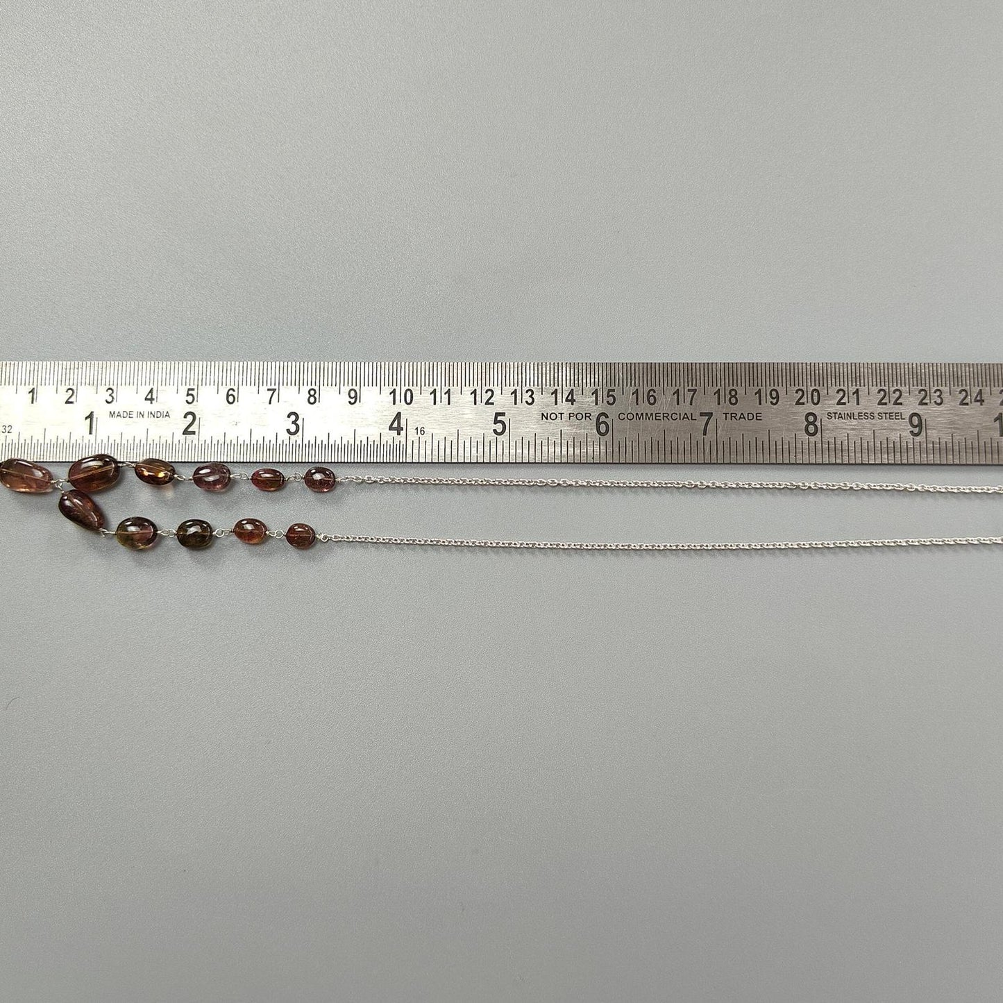 Watermelon Tourmaline Beads Chain Necklace: 52.90cts Natural Untreated Tourmaline 925 Sterling Silver Plain Oval 7*6mm - 13*8mm 21"