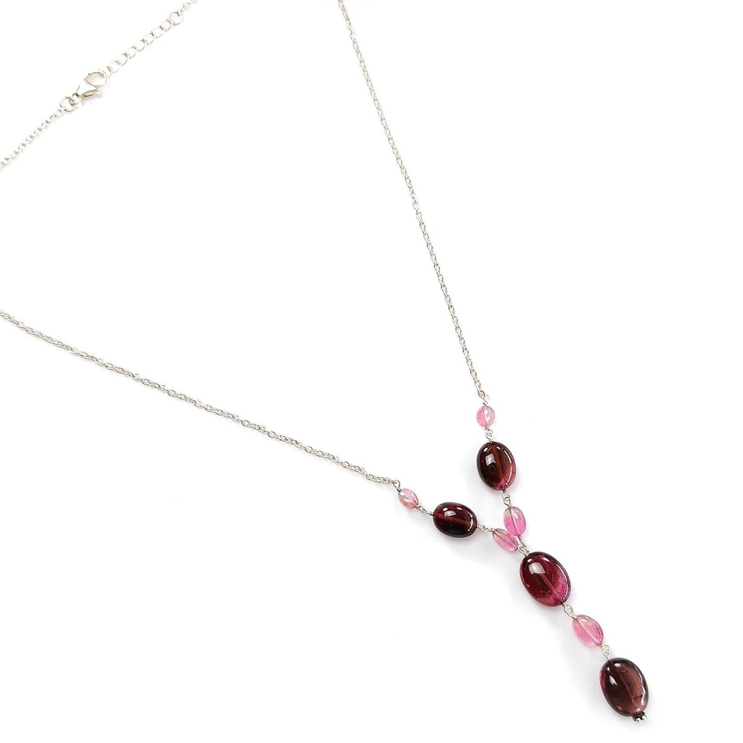 Rubellite Pink Tourmaline Beads Chain Necklace: 50.60cts Natural Untreated Tourmaline 925 Sterling Silver Plain 22"