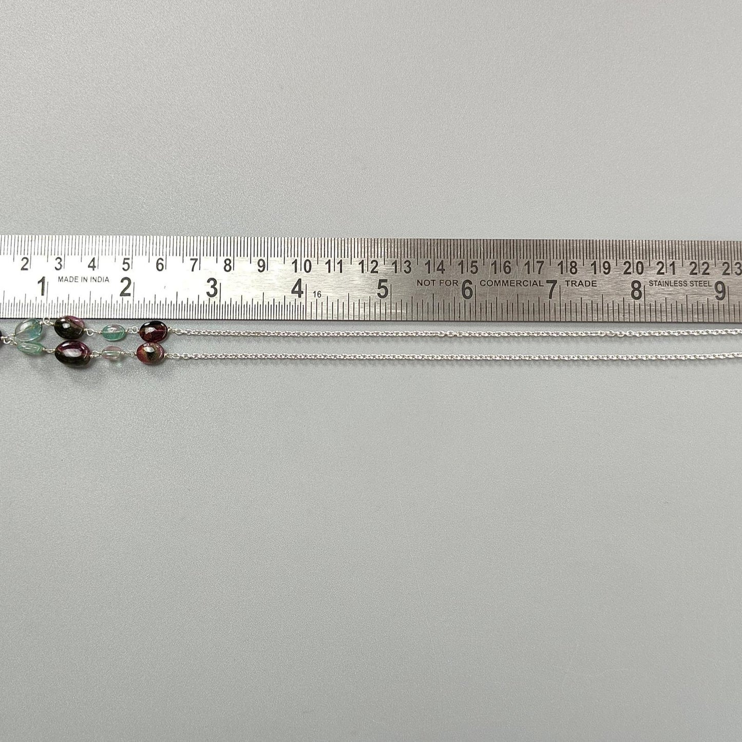 Watermelon Tourmaline Beads Chain Necklace: 38.00cts Natural Untreated Tourmaline 925 Sterling Silver Plain Oval 6*4mm - 11*9mm 21"