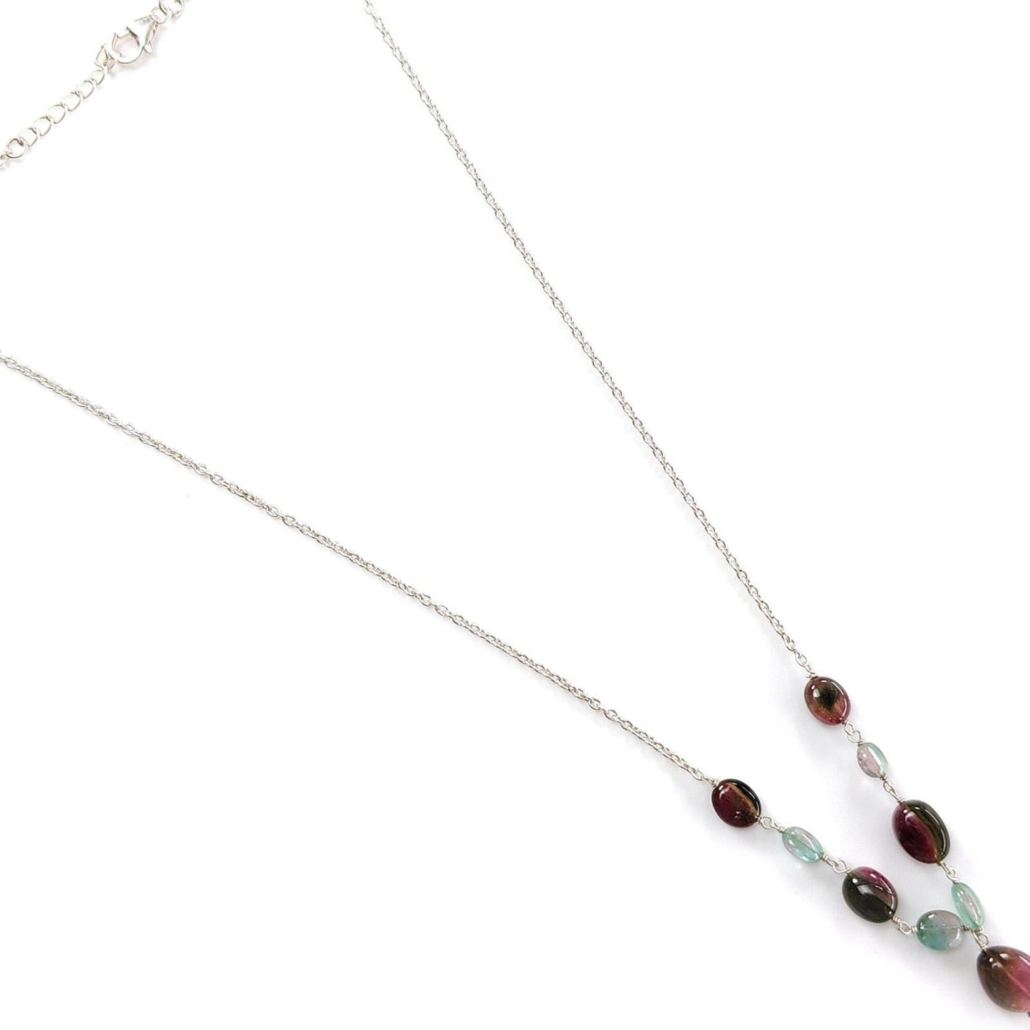 Watermelon Tourmaline Beads Chain Necklace: 38.00cts Natural Untreated Tourmaline 925 Sterling Silver Plain Oval 6*4mm - 11*9mm 21"