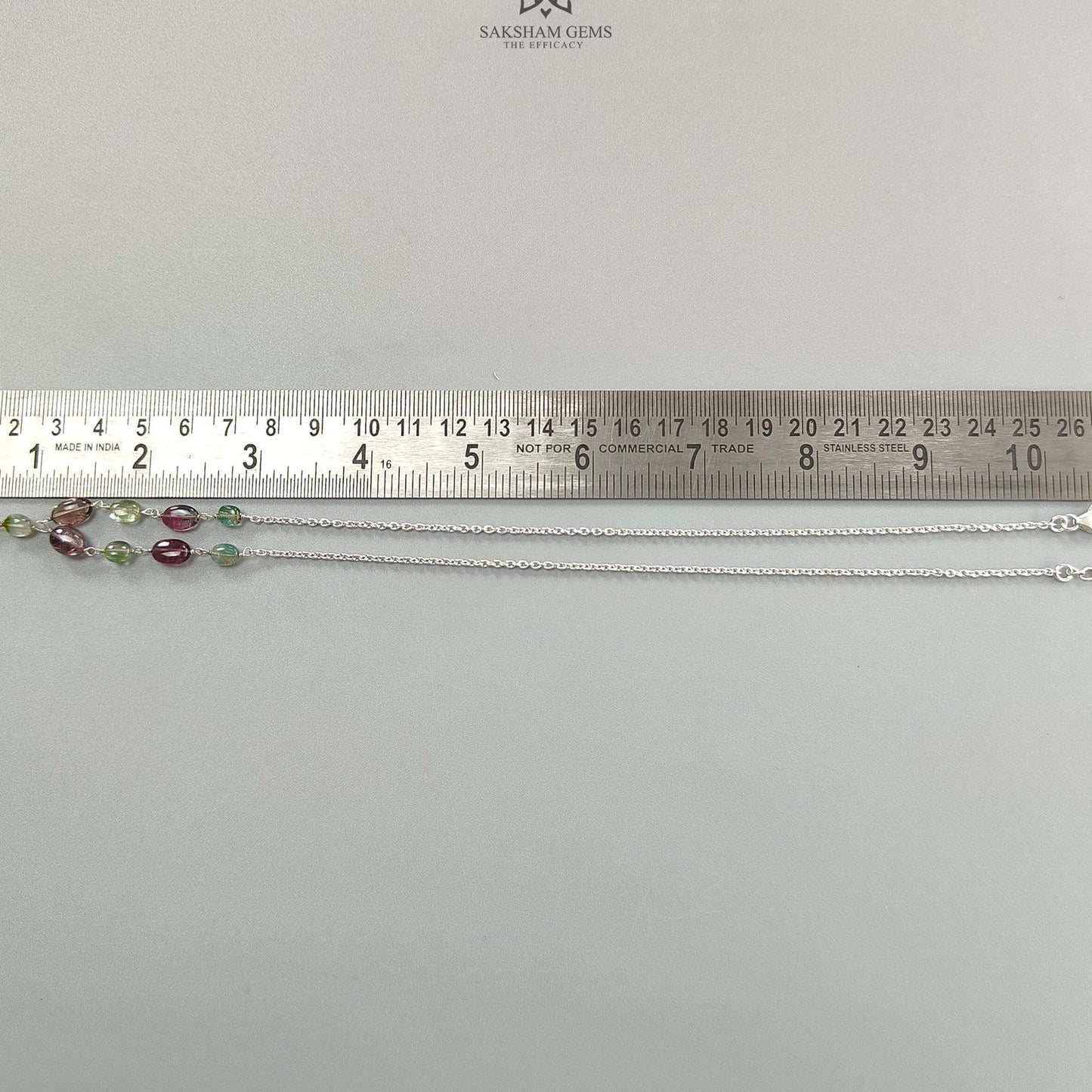 Watermelon Tourmaline Beads Chain Necklace: 35.50cts Natural Untreated Tourmaline 925 Sterling Silver Plain Oval 22"