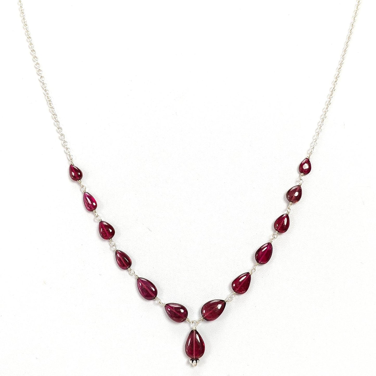 Rubellite Pink Tourmaline Beads Chain Necklace: 34.50cts Natural Untreated Tourmaline 925 Sterling Silver Plain Oval 6*4.5mm - 9*7mm 20"